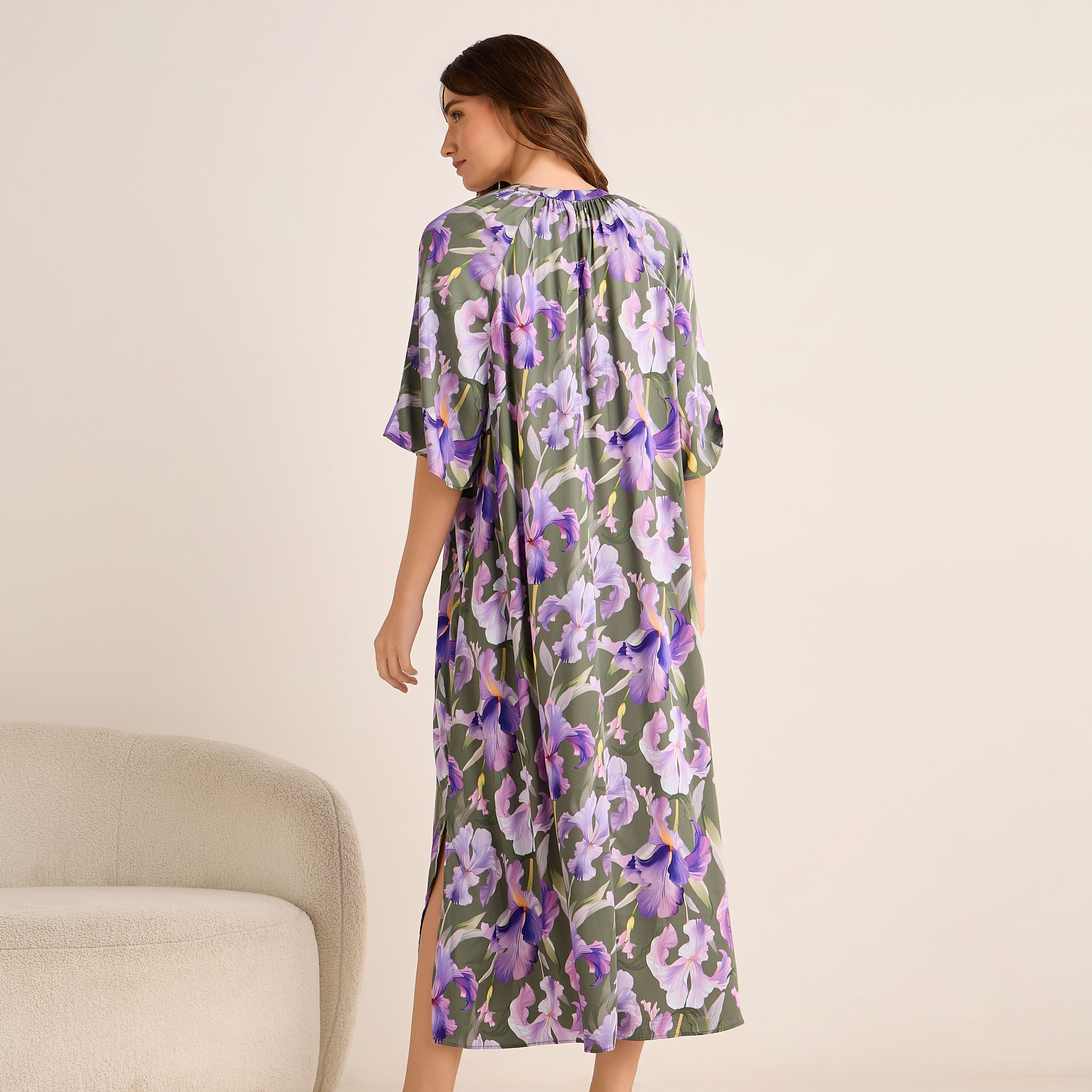 Midi Floral Print Kaftan Night Dress Modal-women-clothing-nightwear-nighties-image-4