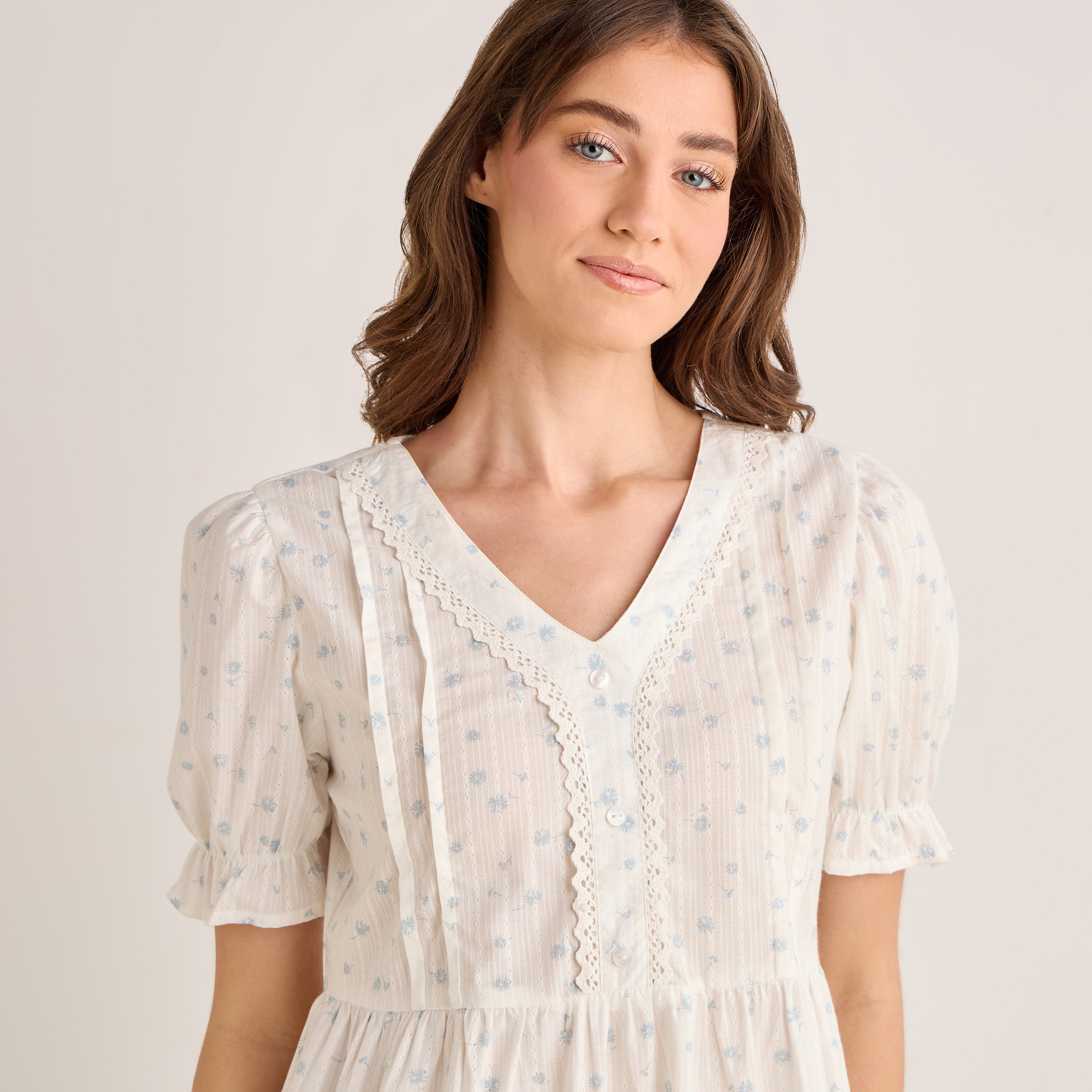 Night Dress Short Sleeve V-neck Cotton-women-clothing-nightwear-nighties-image-5