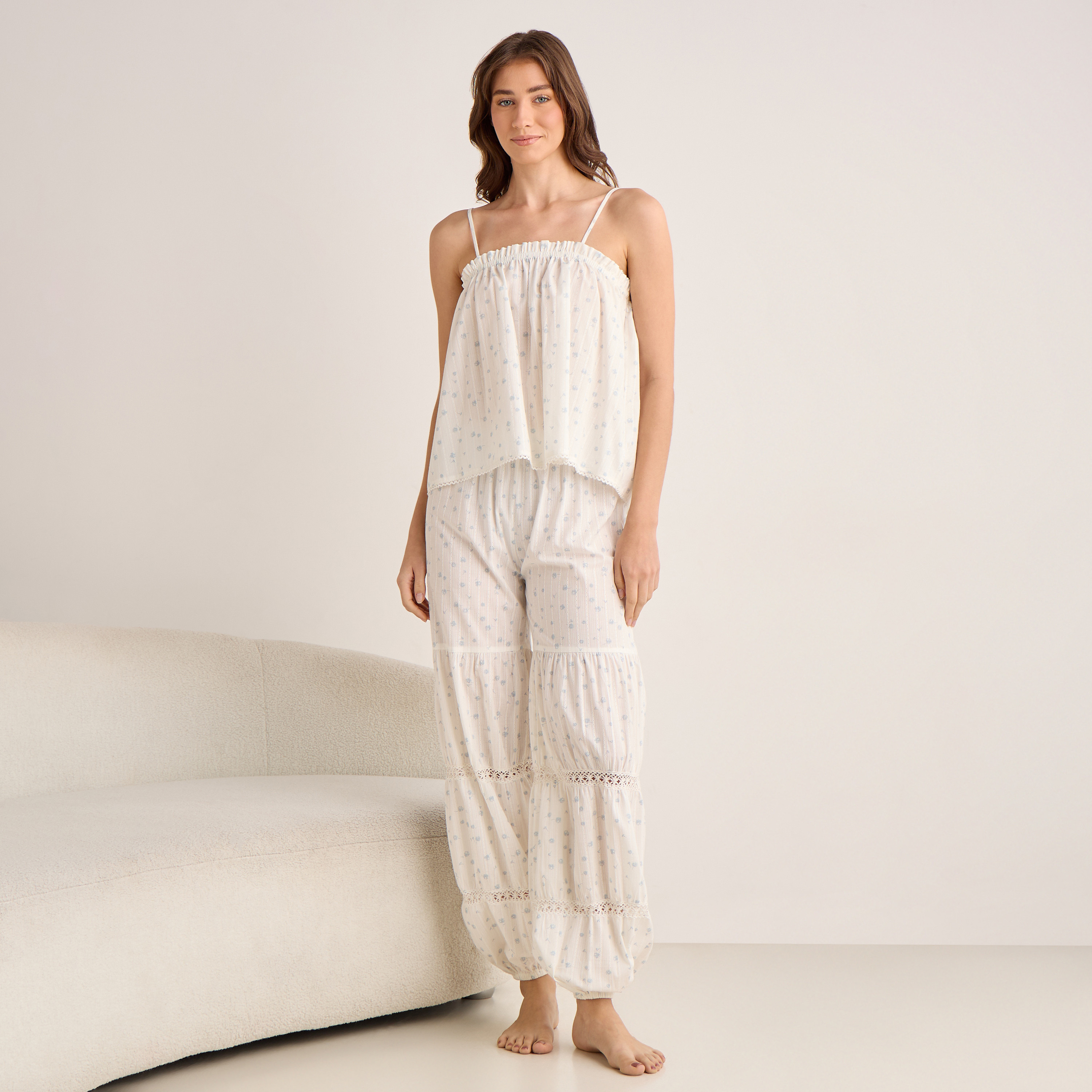 Pyjama Set Spaghetti Strap Top & Trousers Cotton-women-clothing-nightwear-pyjamas-longsets-image-1