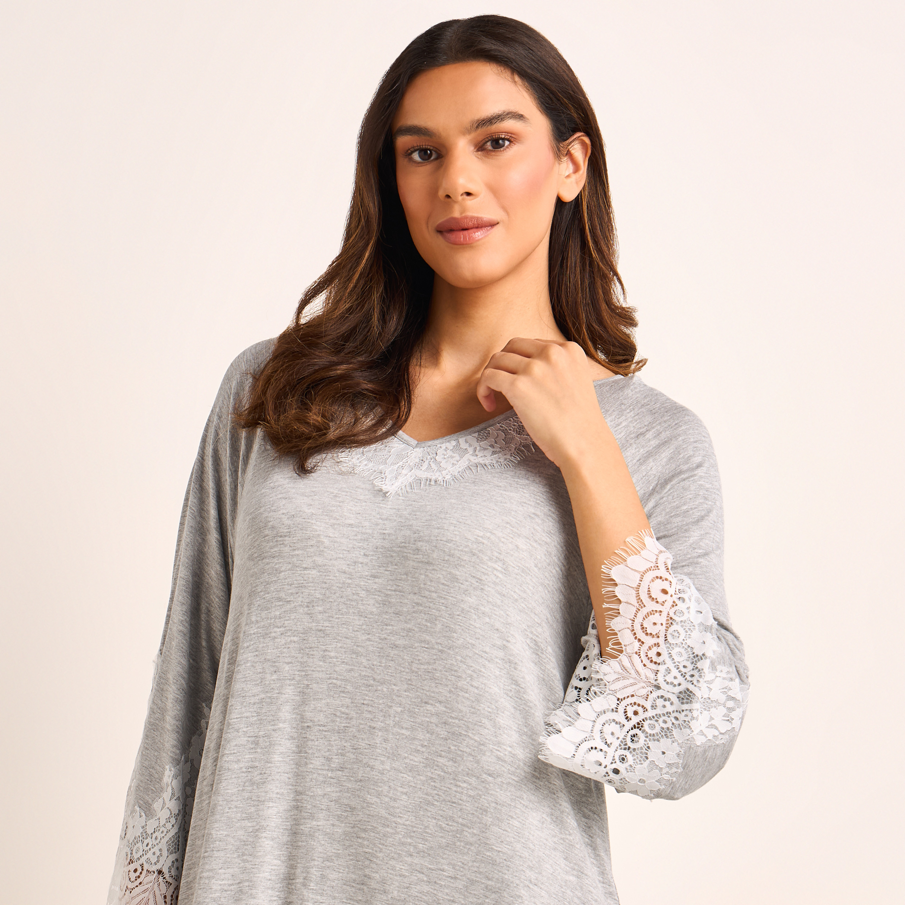 Night Gown Long Sleeve Lace Trim-women-clothing-nightwear-nighties-image-3