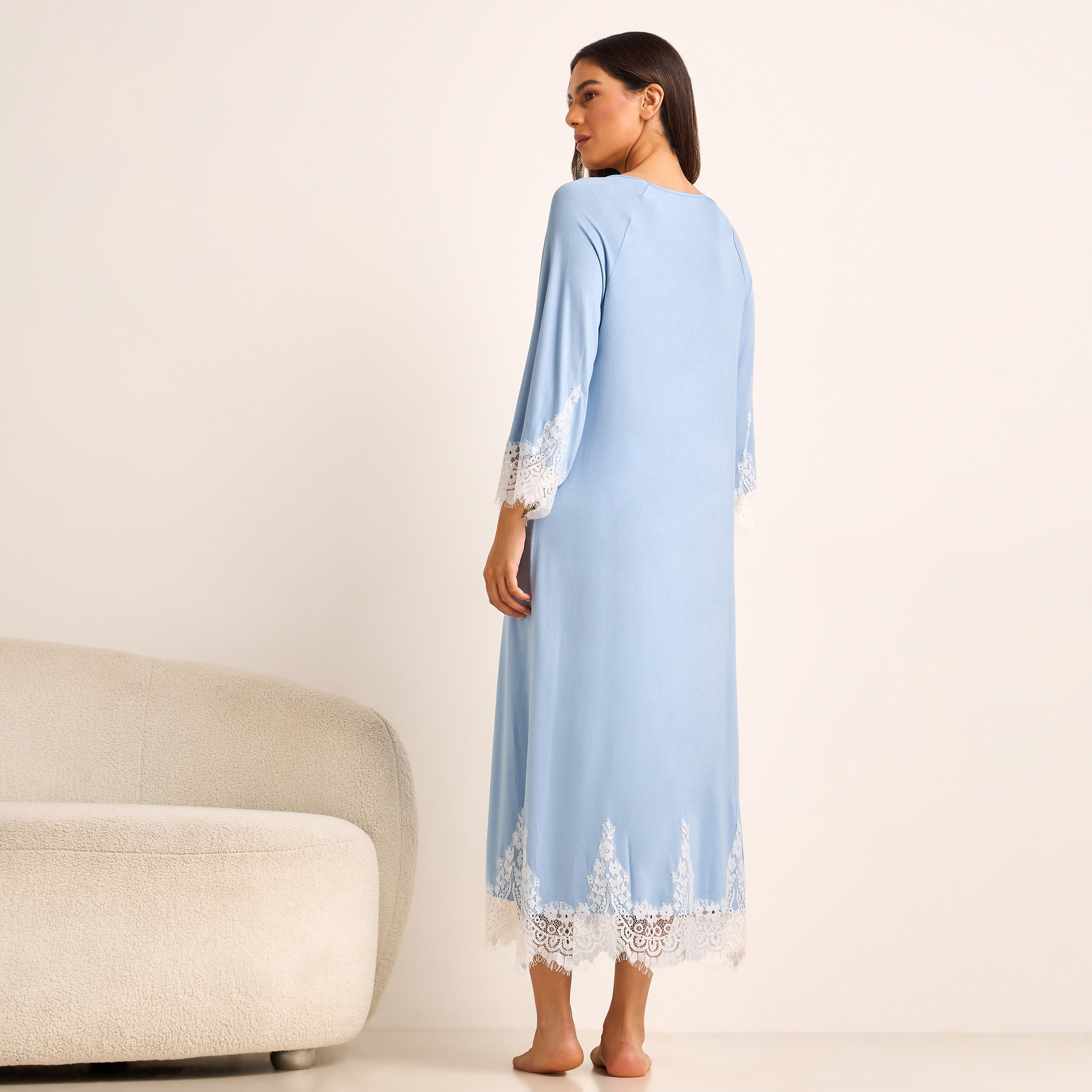 Night Gown Long Sleeve Lace Trim-women-clothing-nightwear-nighties-image-3