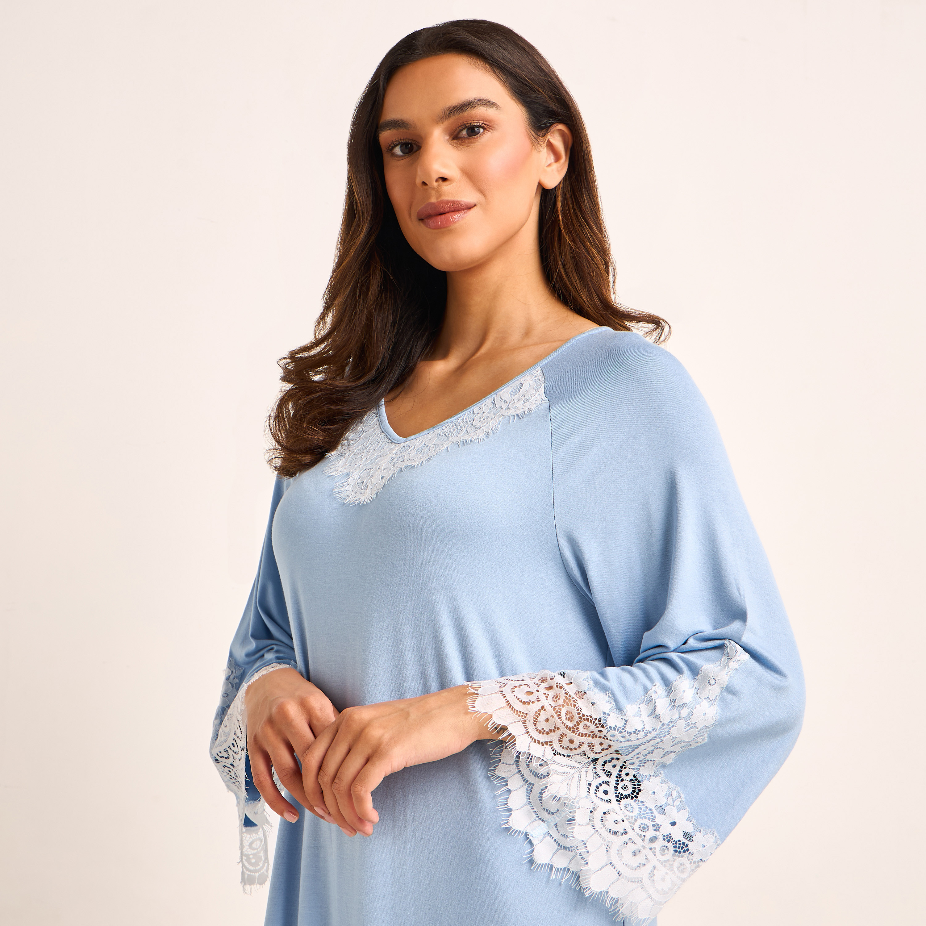 Night Gown Long Sleeve Lace Trim-women-clothing-nightwear-nighties-image-4