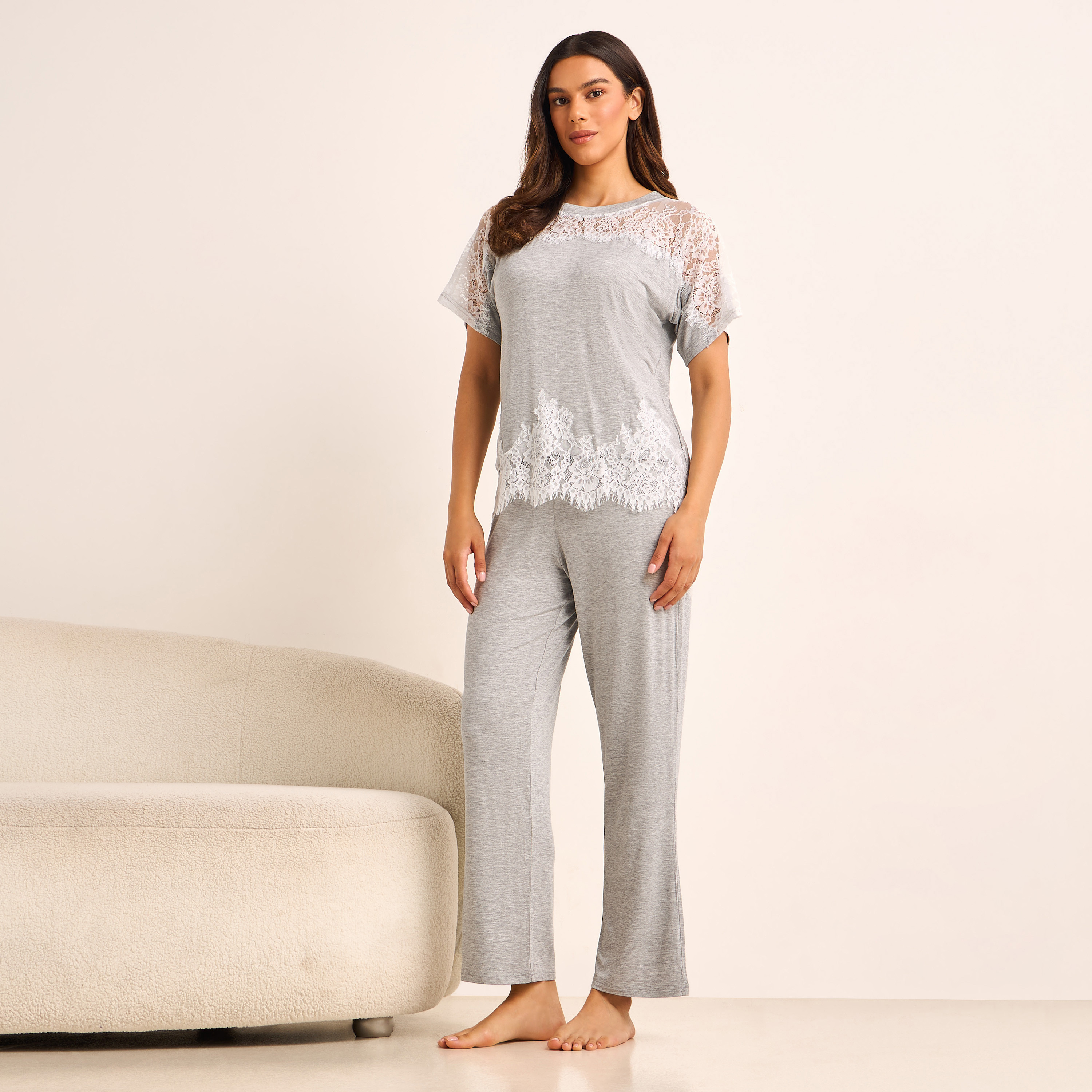 طقم بيجاما دانتيل بلوزة وبنطلون-women-clothing-nightwear-pyjamas-longsets-image-6