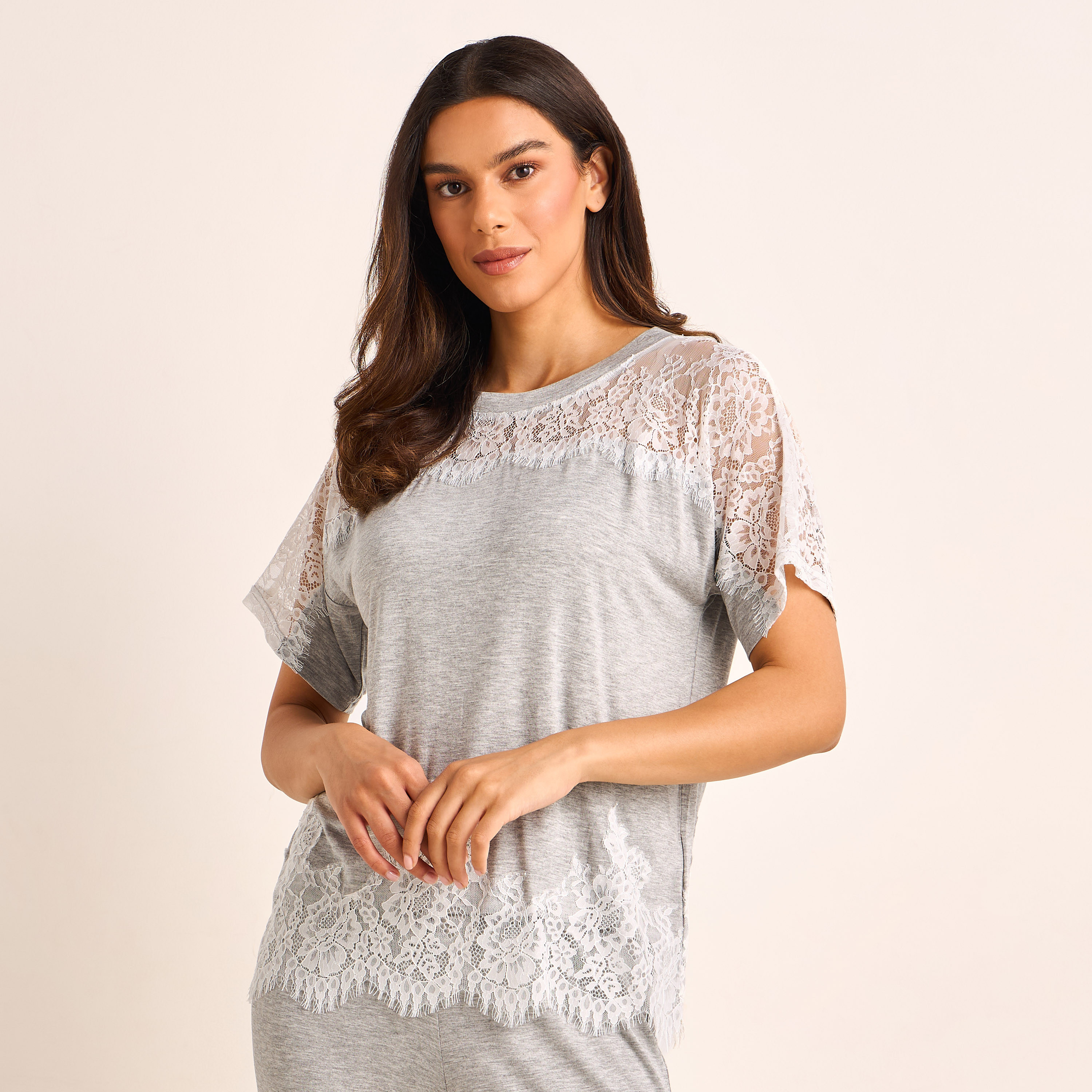 طقم بيجاما دانتيل بلوزة وبنطلون-women-clothing-nightwear-pyjamas-longsets-image-5