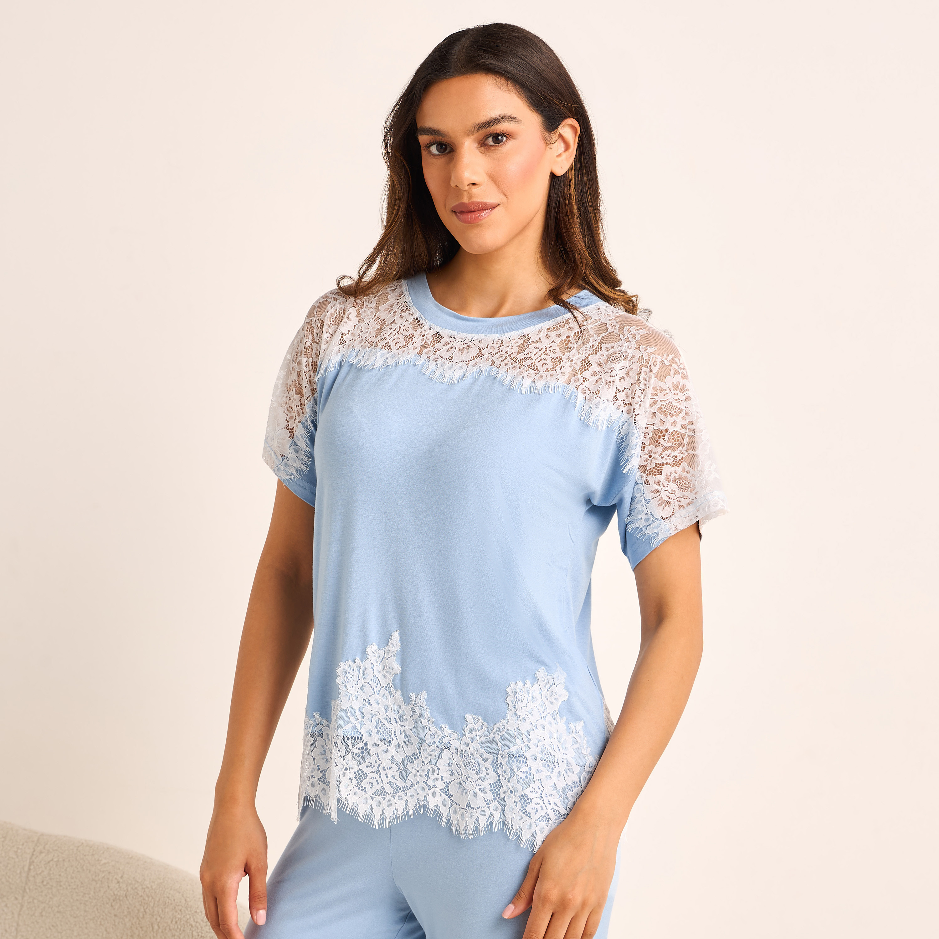 طقم بيجاما دانتيل بلوزة وبنطلون-women-clothing-nightwear-pyjamas-longsets-image-5
