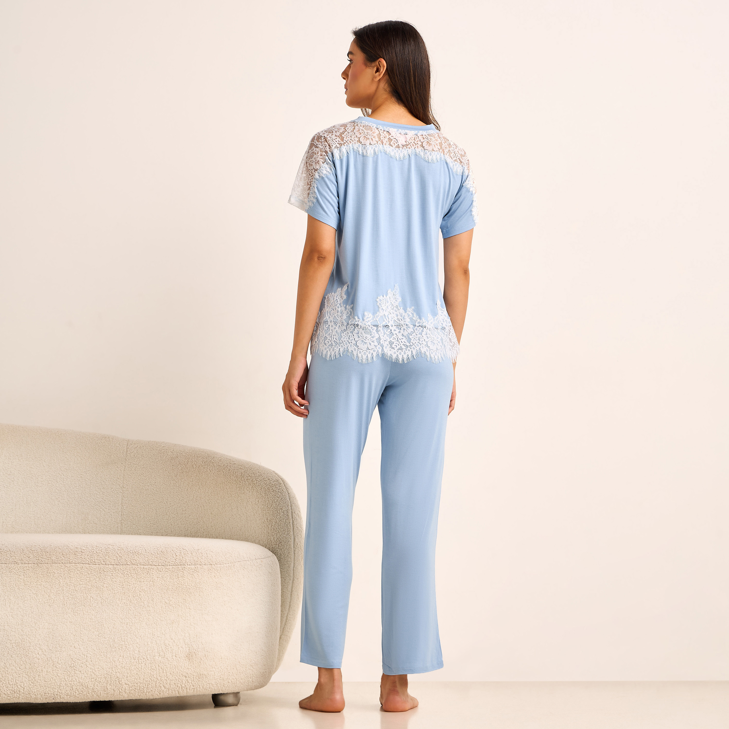 طقم بيجاما دانتيل بلوزة وبنطلون-women-clothing-nightwear-pyjamas-longsets-image-4