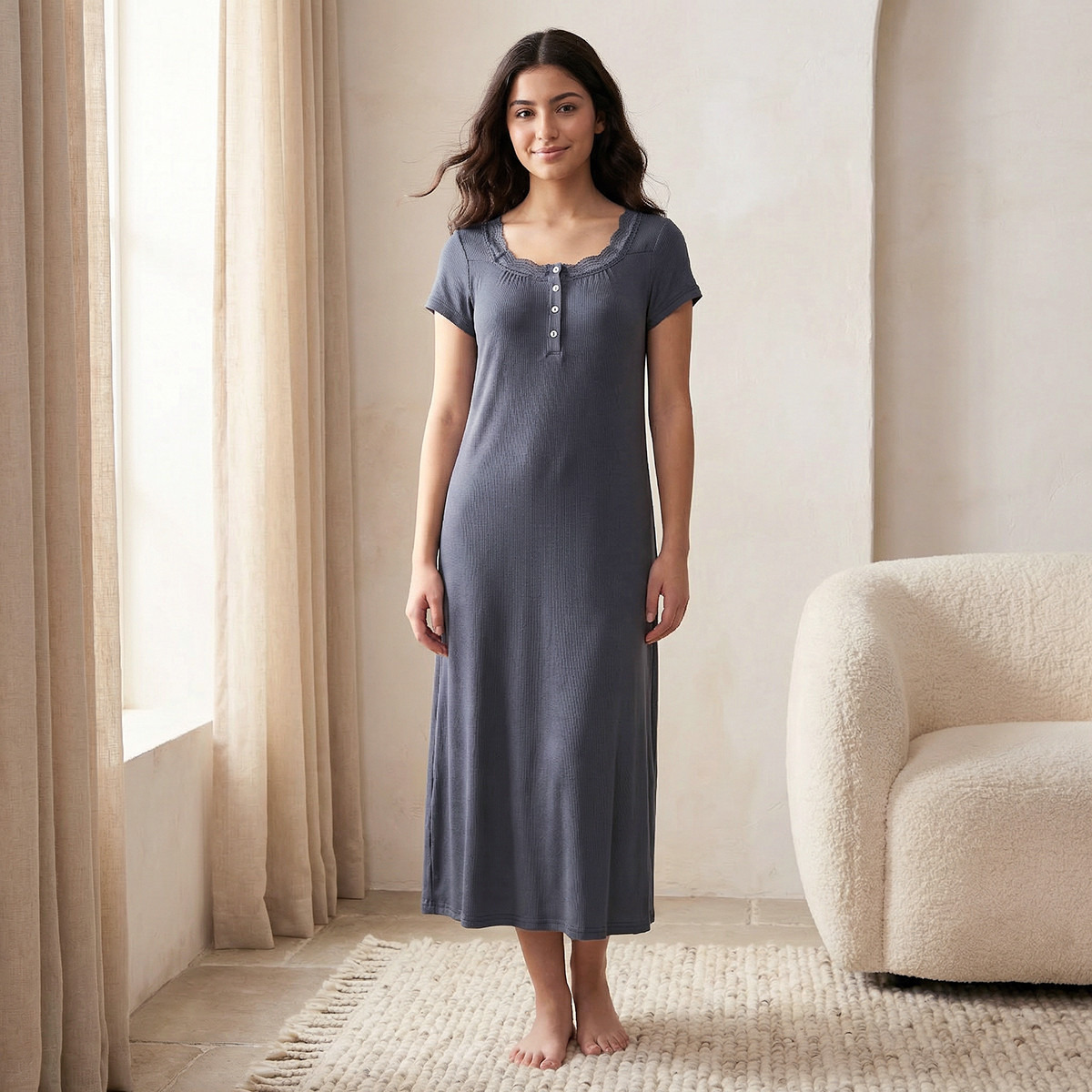 Night Gown Short Sleeve Textured-women-clothing-nightwear-nighties-image-1
