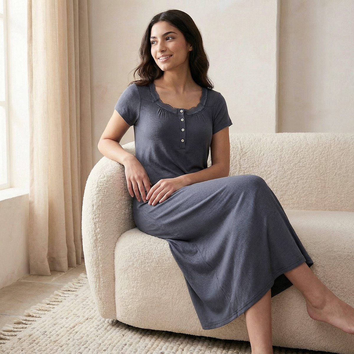 Night Gown Short Sleeve Textured-women-clothing-nightwear-nighties-image-3