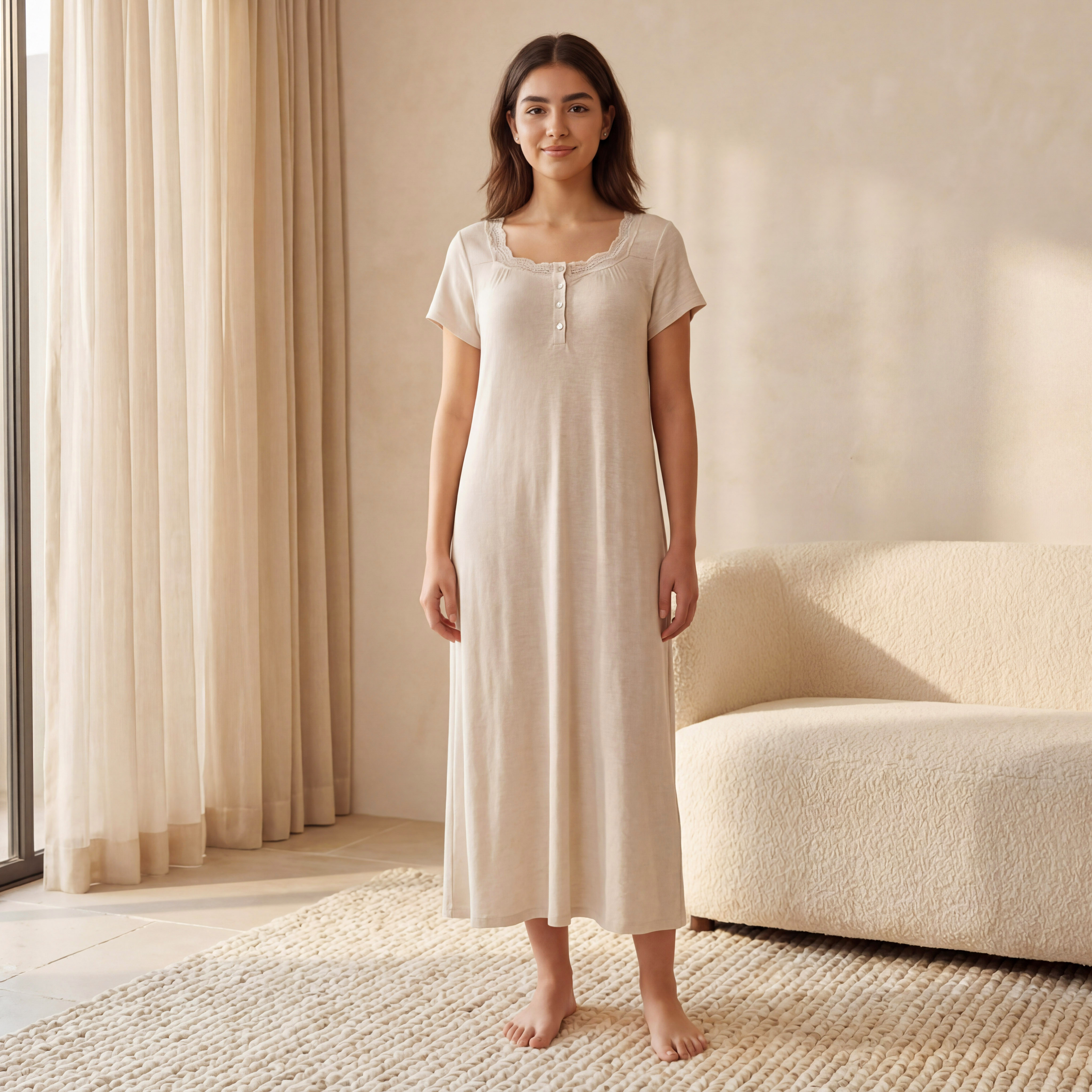 Night Gown Short Sleeve Textured-women-clothing-nightwear-nighties-image-3
