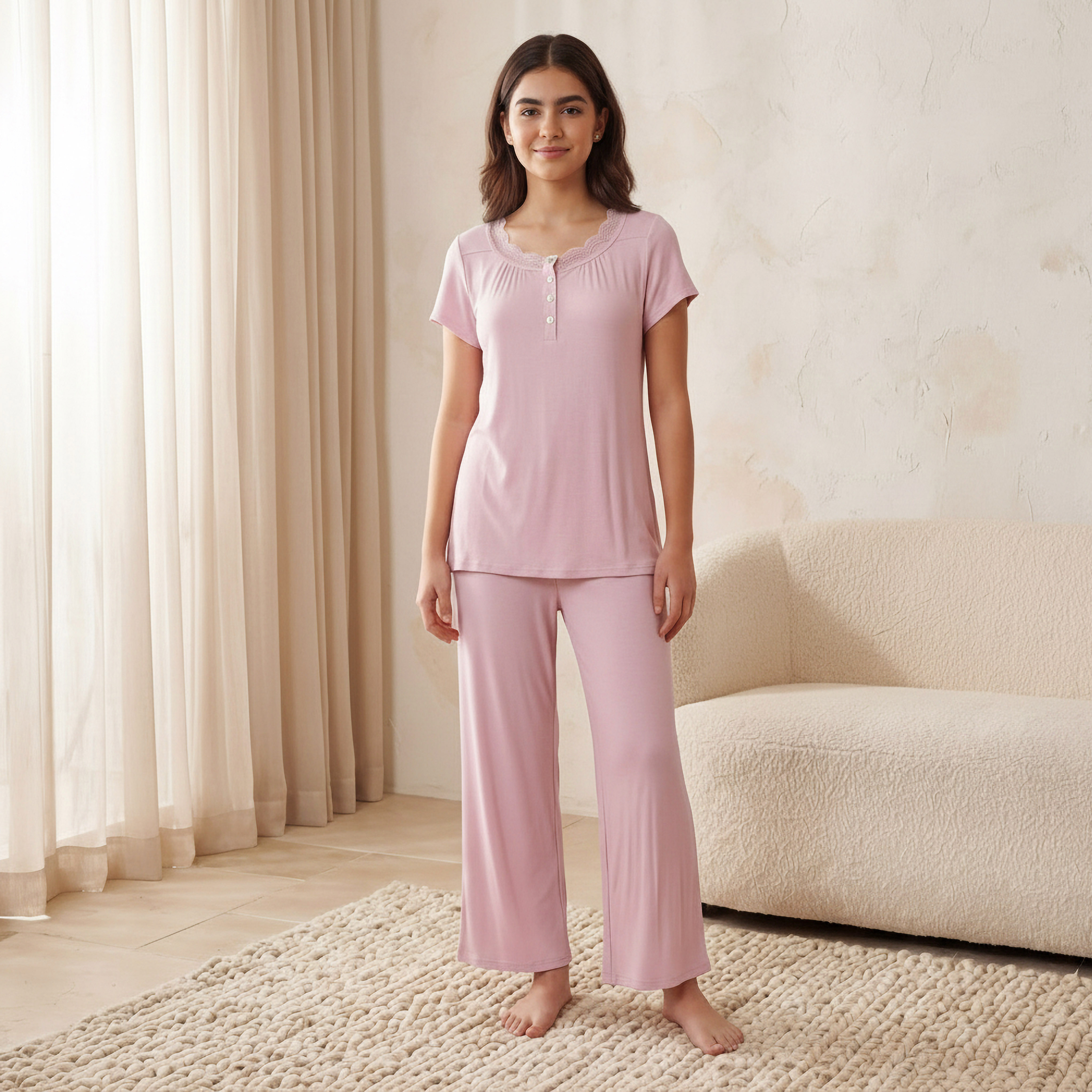 Pyjama Set Ribbed Top & Trousers-women-clothing-nightwear-pyjamas-longsets-image-1