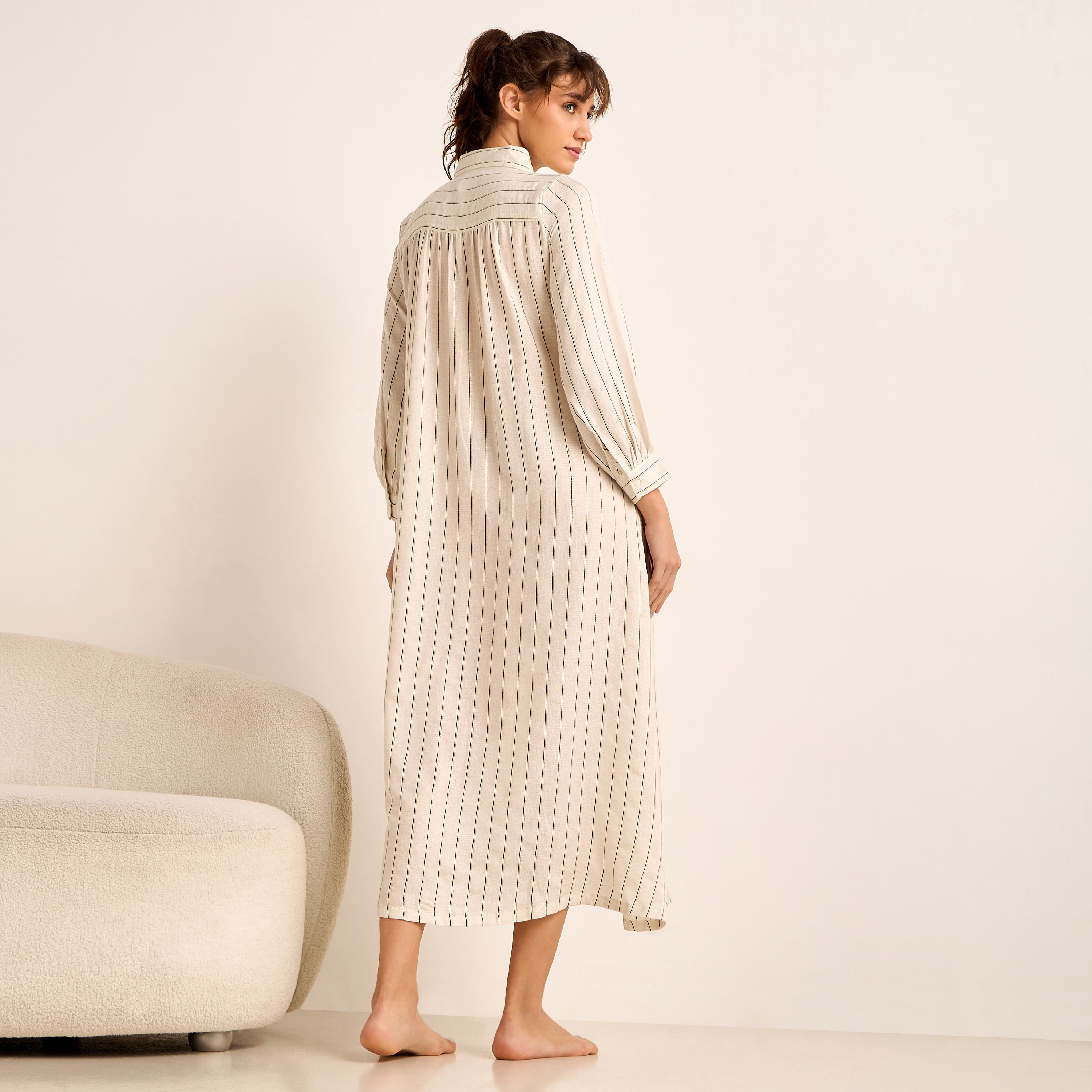 Midi Night Dress Long Sleeves Lurex Stripe Linen Blend-women-clothing-nightwear-nighties-image-5