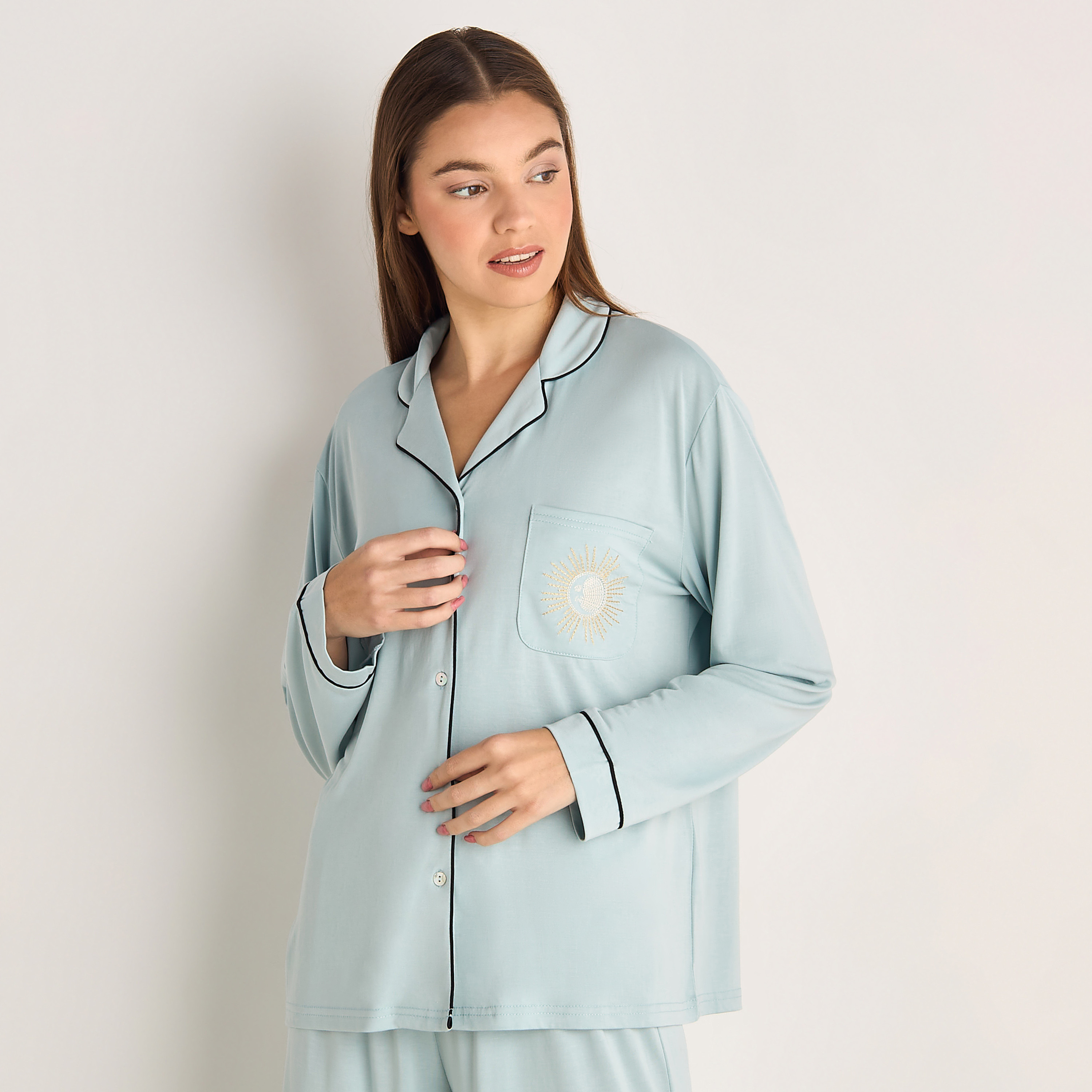 طقم قميص وبنطلون بيجاما مودال-women-clothing-nightwear-pyjamas-longsets-image-2
