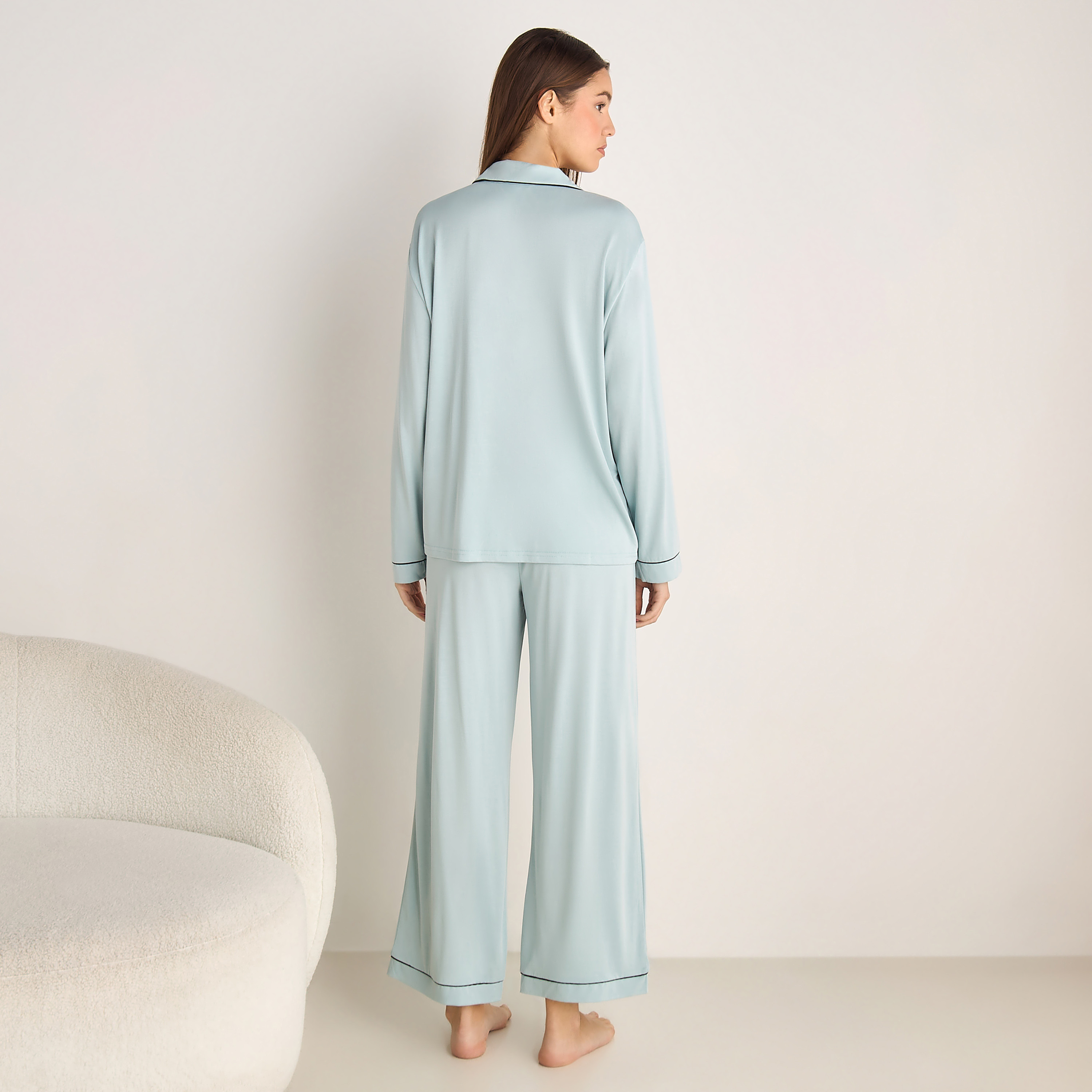 طقم قميص وبنطلون بيجاما مودال-women-clothing-nightwear-pyjamas-longsets-image-3