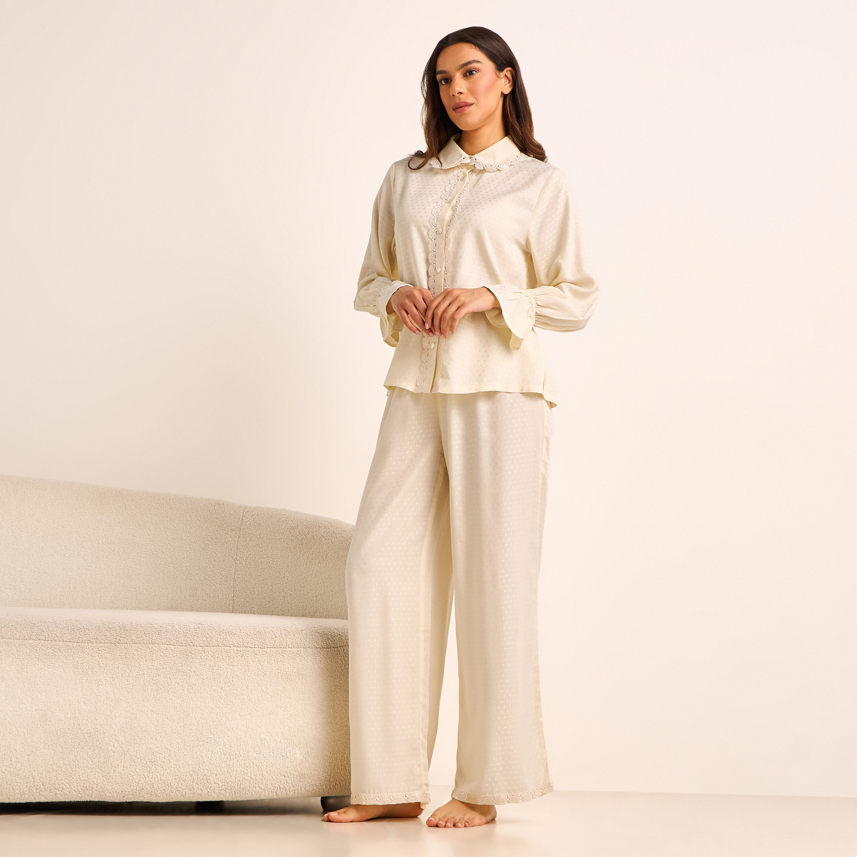 Pyjama Set Button-Down Shirt & Trousers Viscose-women-clothing-nightwear-pyjamas-longsets-image-1