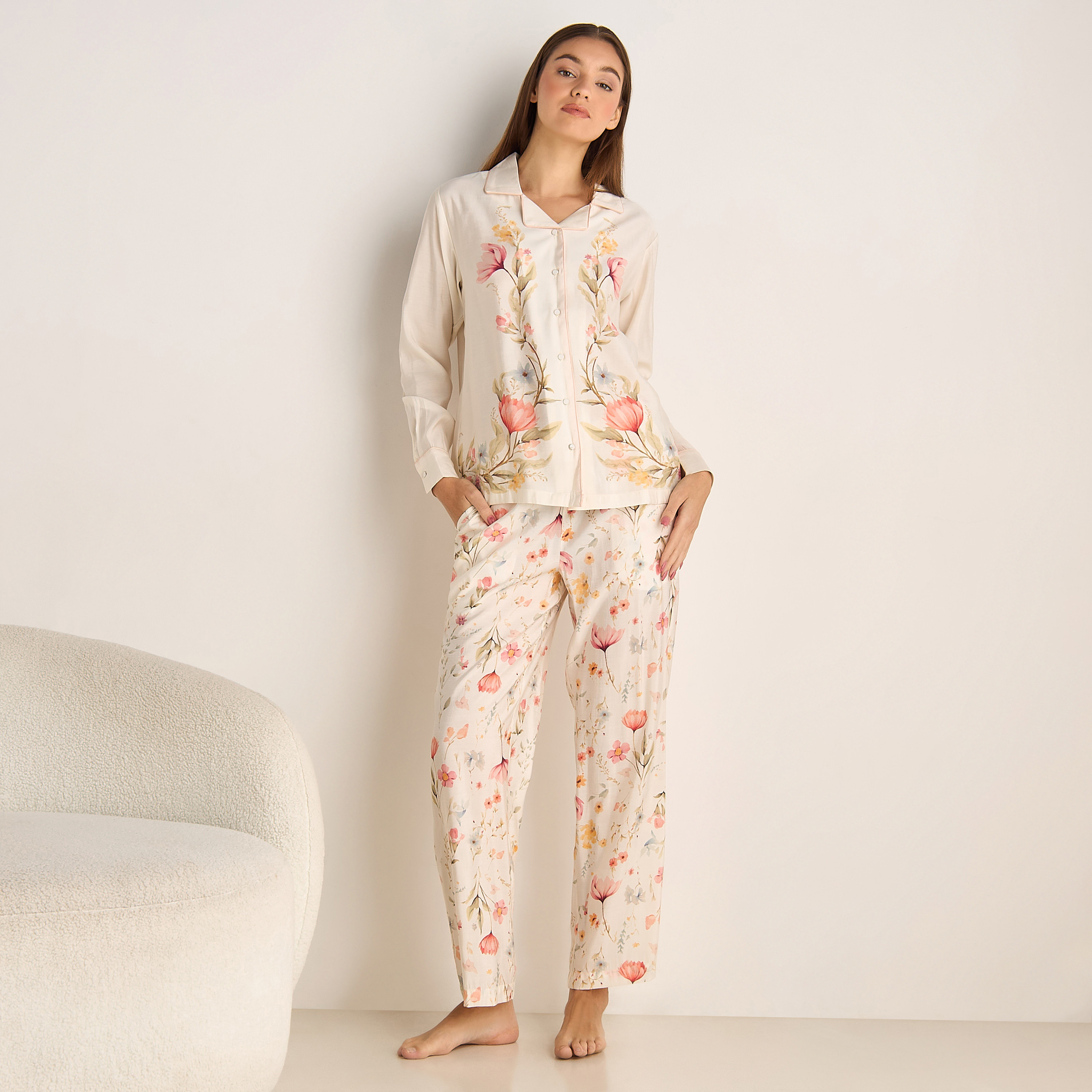 Pyjama Set Button Down Shirt & Trousers-women-clothing-nightwear-pyjamas-longsets-image-1