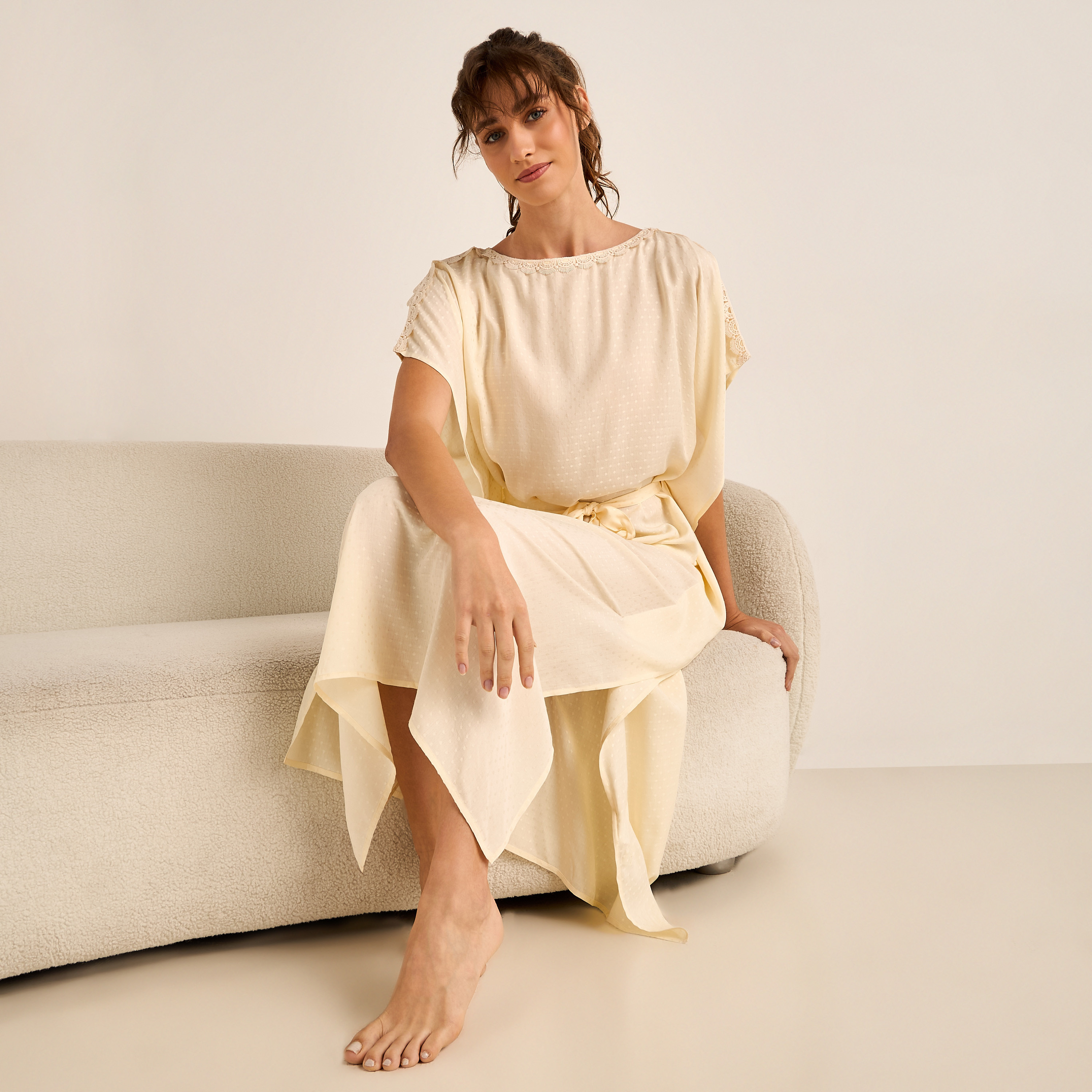 Midi Kaftan Night Dress Short Sleeves Lace Trim Viscose-women-clothing-nightwear-nighties-image-3