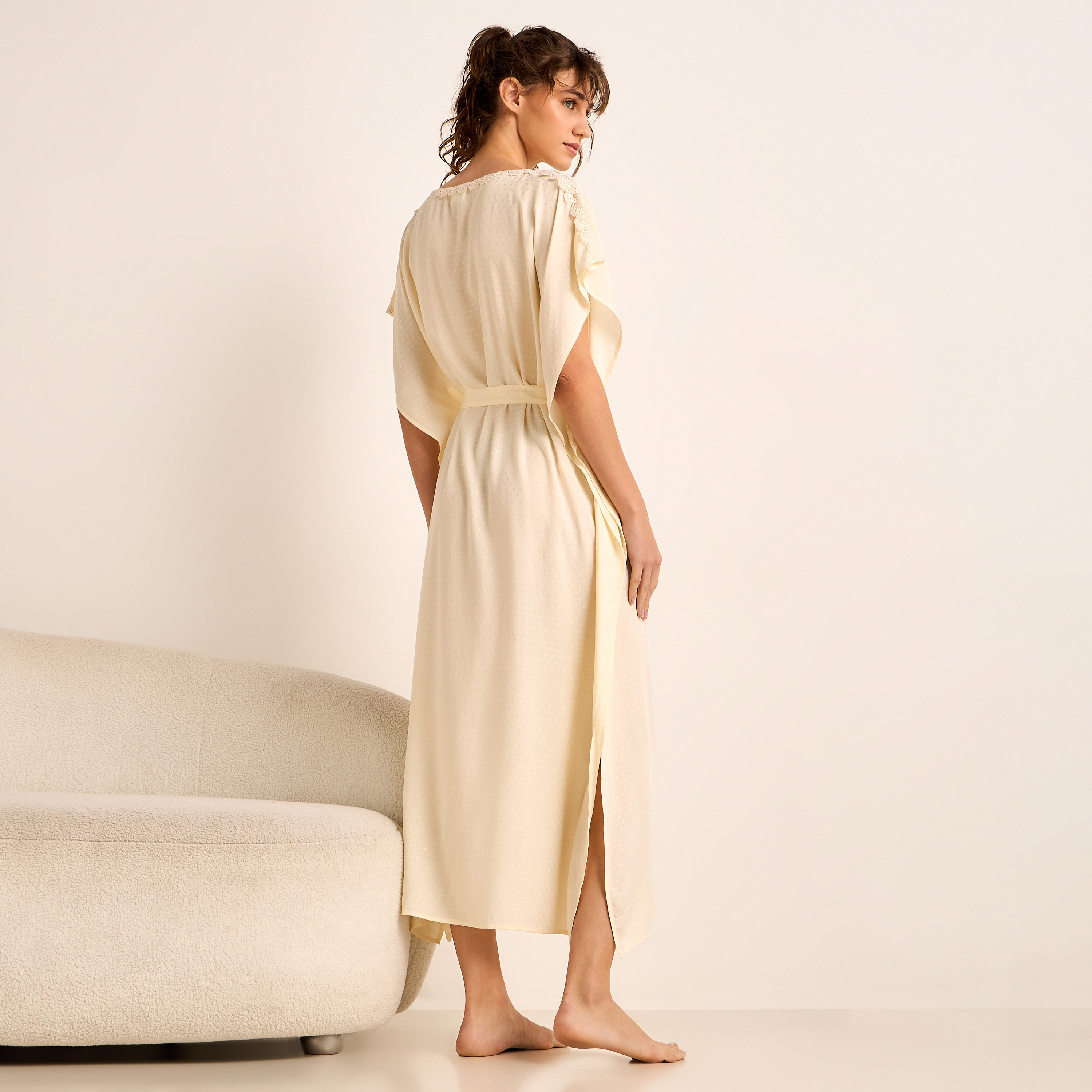 Midi Kaftan Night Dress Short Sleeves Lace Trim Viscose-women-clothing-nightwear-nighties-image-4