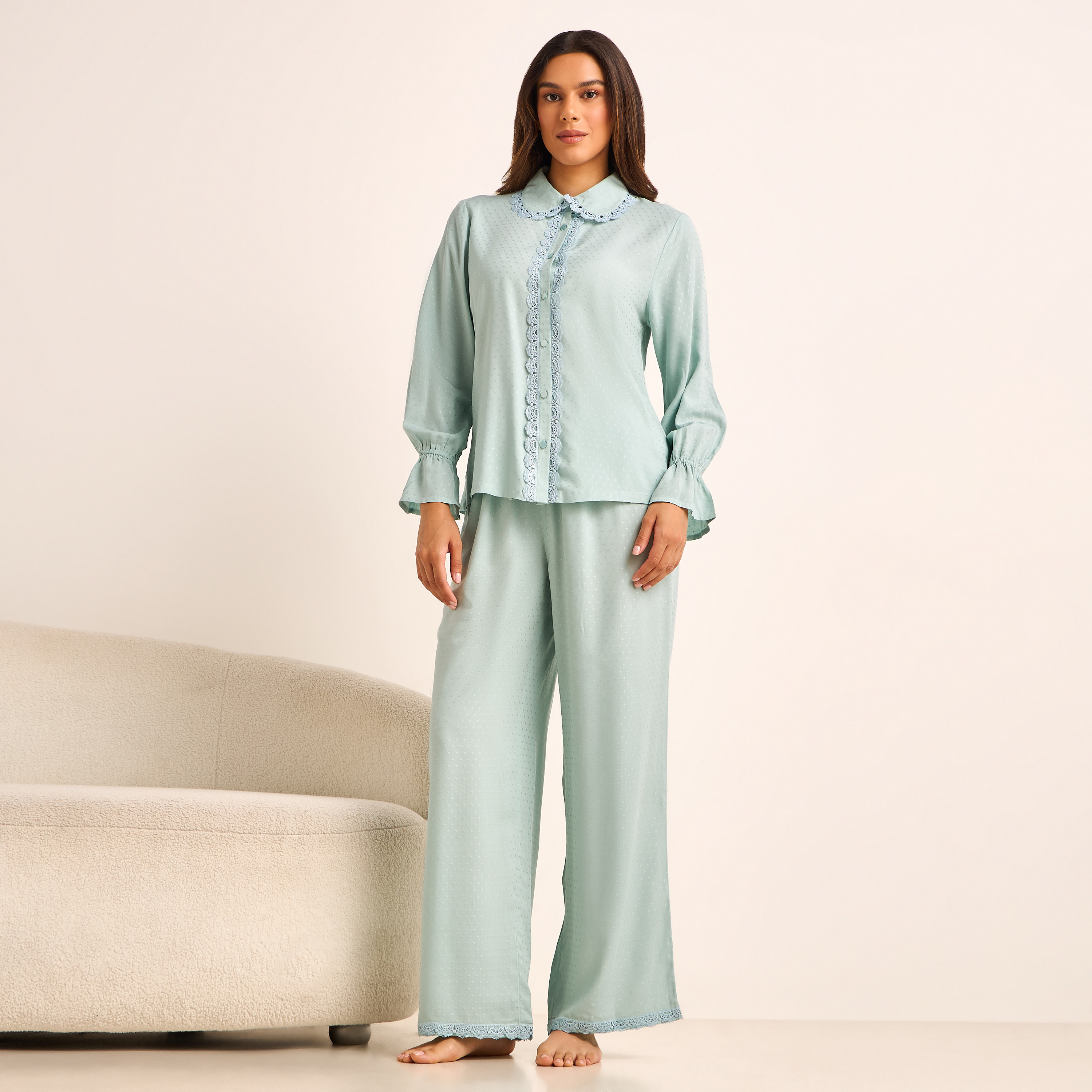 Pyjama Set Button-Down Shirt & Trousers-women-clothing-nightwear-pyjamas-longsets-image-1