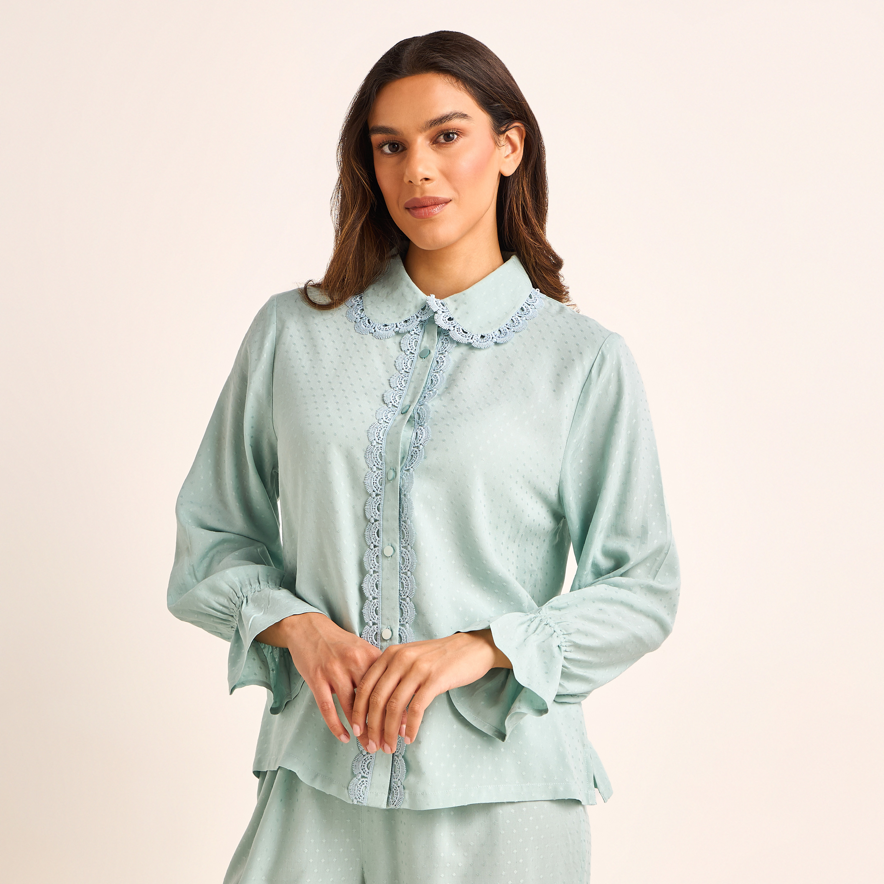 Pyjama Set Button-Down Shirt & Trousers-women-clothing-nightwear-pyjamas-longsets-image-2