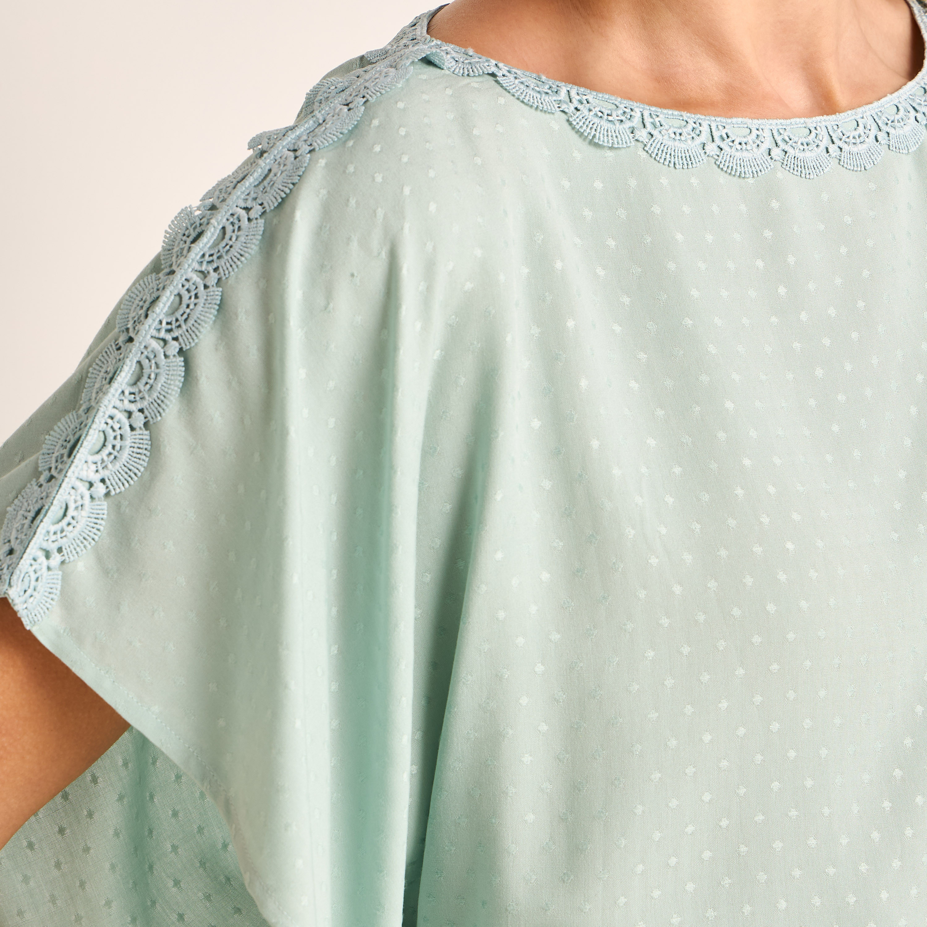 Midi Kaftan Night Dress Short Sleeves Lace Trim Viscose-women-clothing-nightwear-nighties-image-2