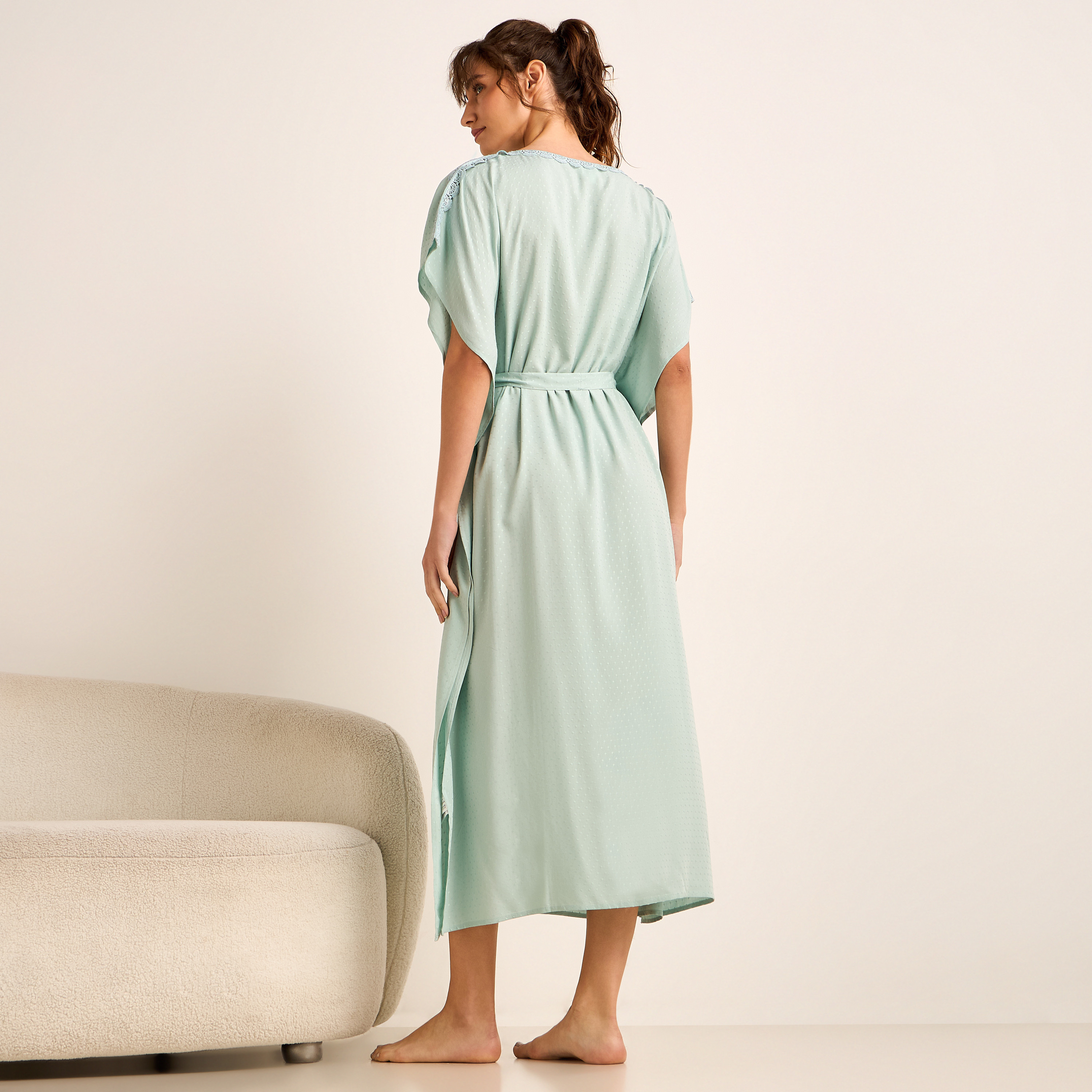 Midi Kaftan Night Dress Short Sleeves Lace Trim Viscose-women-clothing-nightwear-nighties-image-4