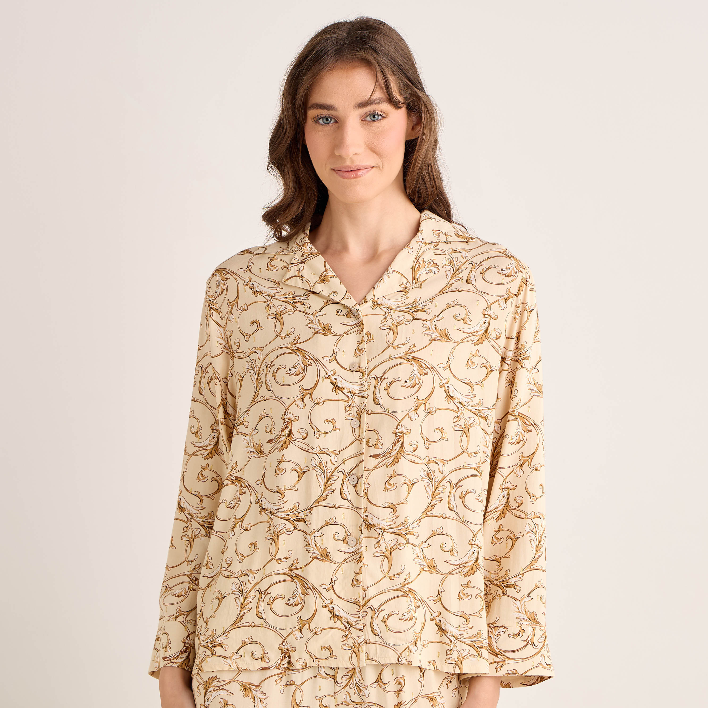 Pyjama Set Button-Down Shirt & Trousers Viscose-women-clothing-nightwear-pyjamas-longsets-image-2
