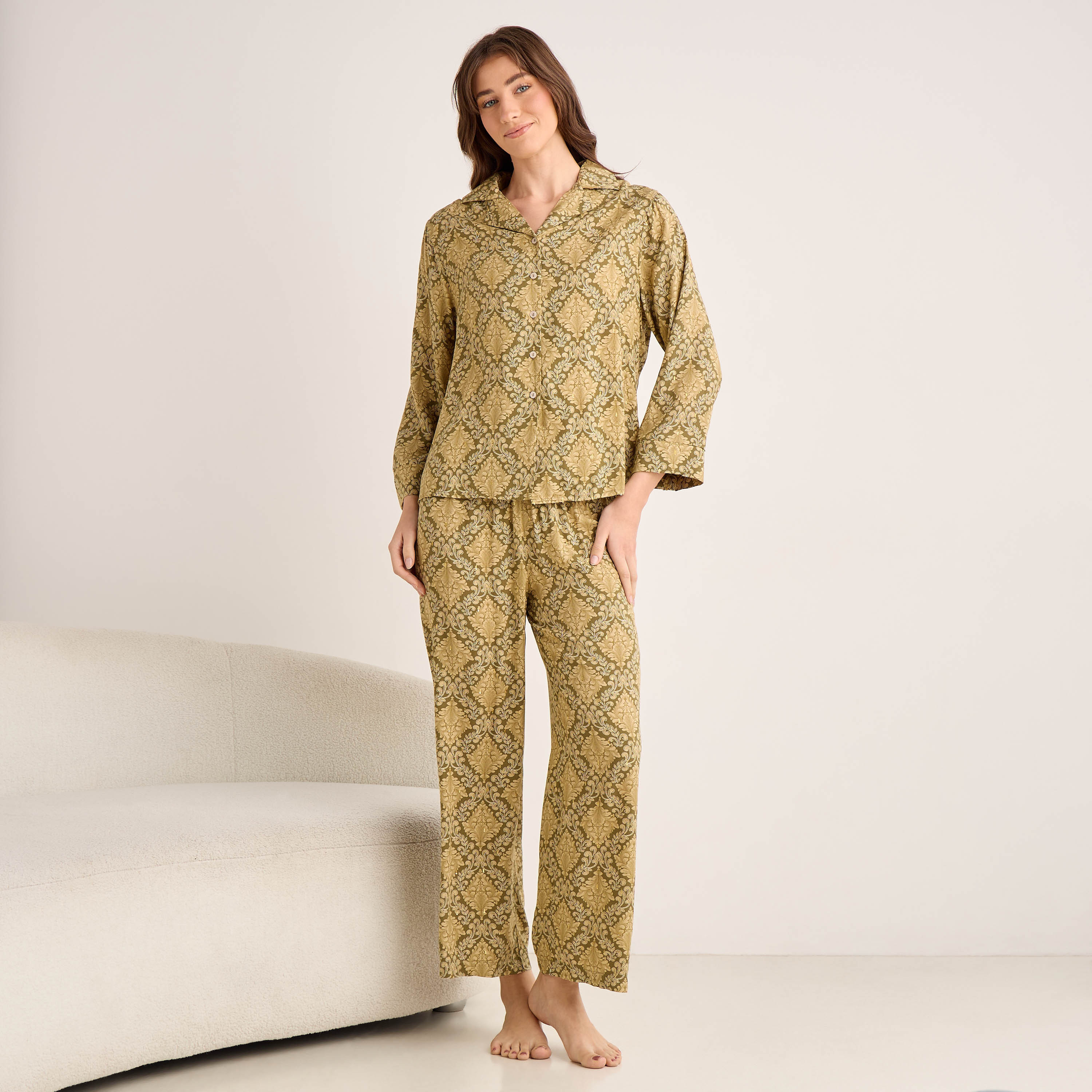 Pyjama Set Button-Down Shirt & Trousers Viscose-women-clothing-nightwear-pyjamas-longsets-image-1