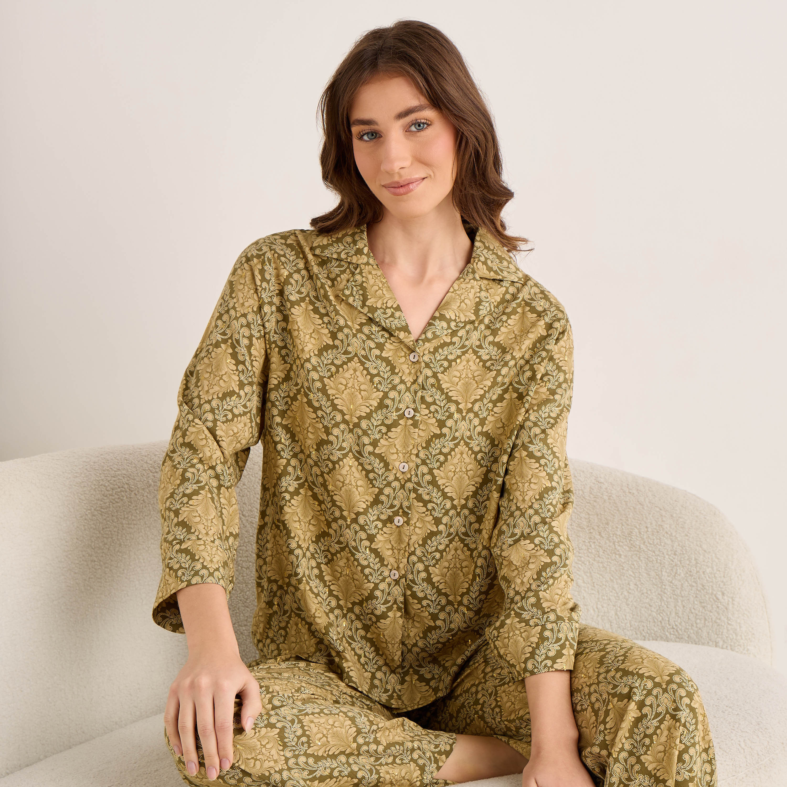 Pyjama Set Button-Down Shirt & Trousers Viscose-women-clothing-nightwear-pyjamas-longsets-image-2