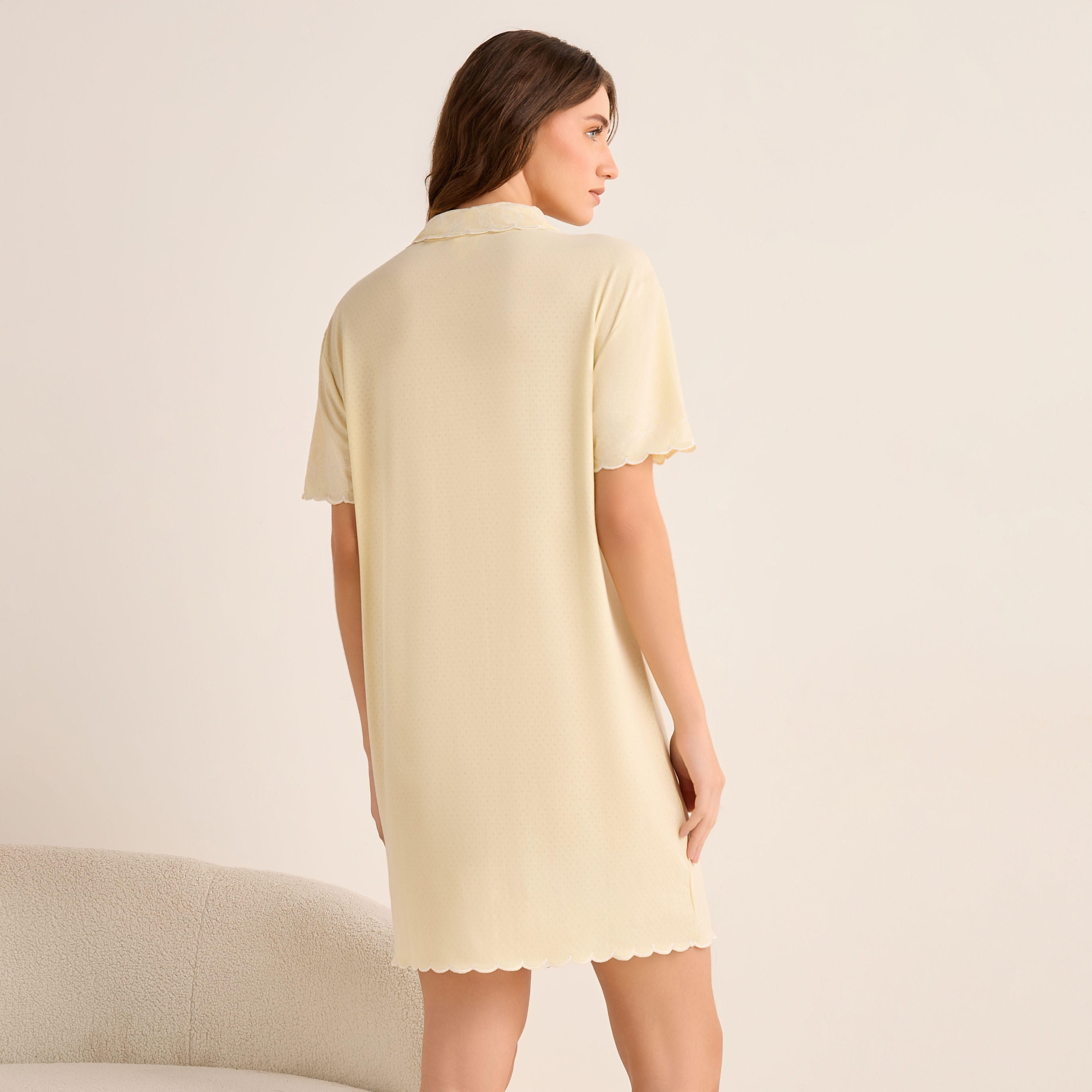 Knee Length Night Dress Short Sleeves with Scallop Trim-women-clothing-nightwear-nighties-image-4