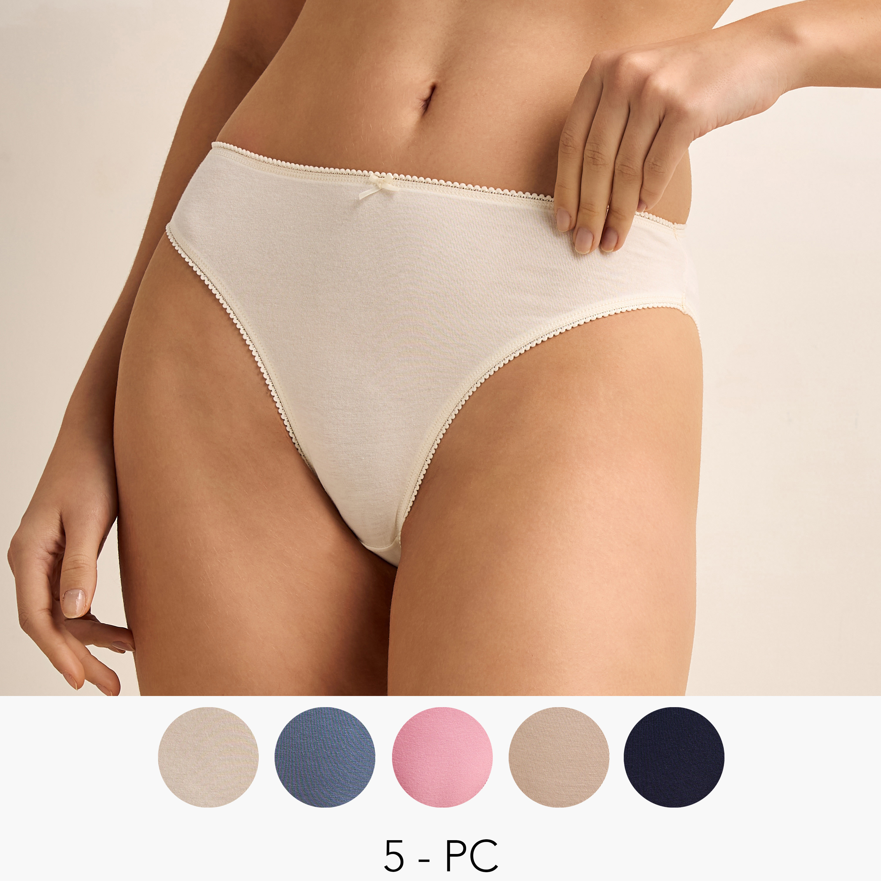 Set of 5 - Bikini Briefs Mid Waist with Bow Detail-women-clothing-lingerie-panties-image-1