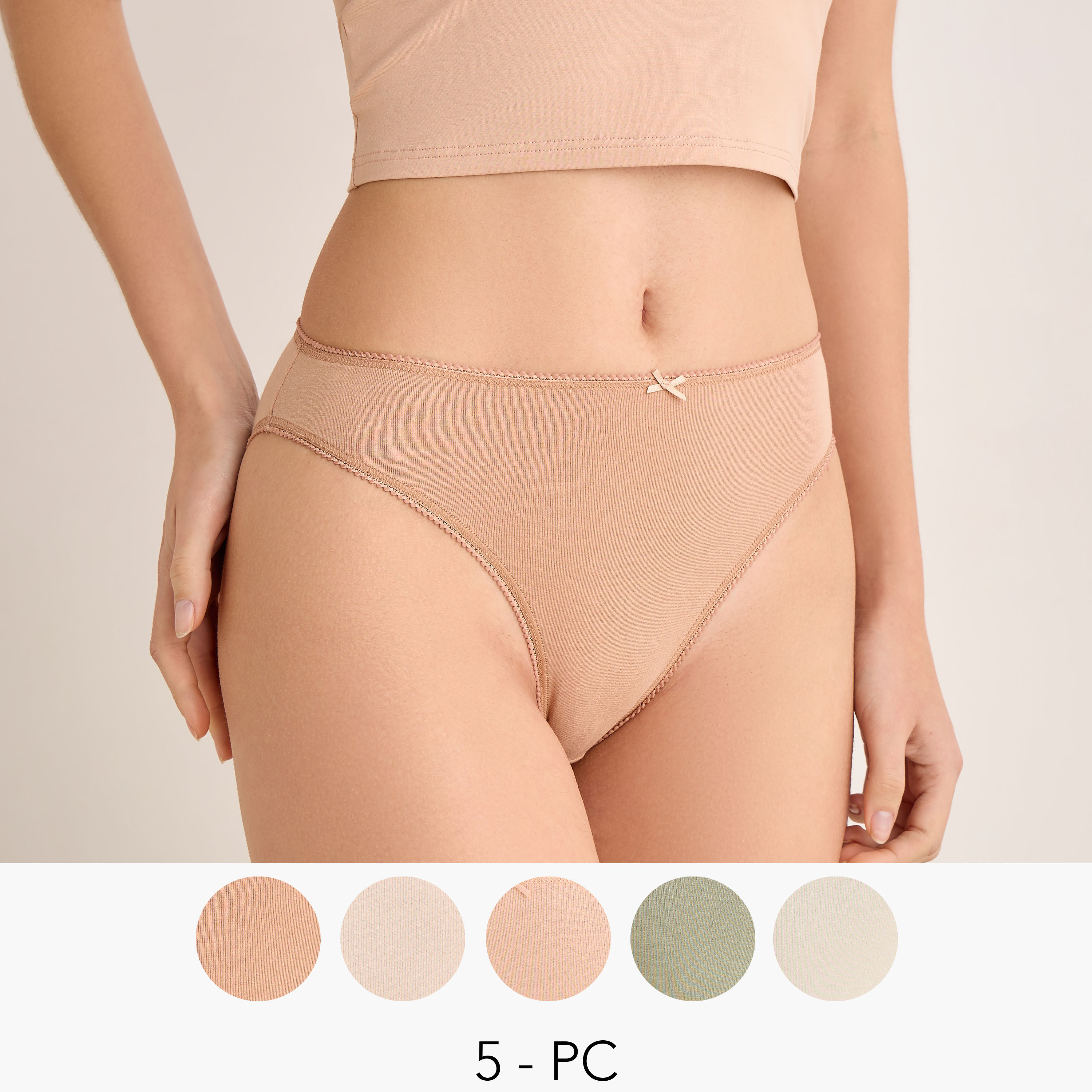Set of 5 - Bikini Briefs Bow Accent-women-clothing-lingerie-panties-image-1
