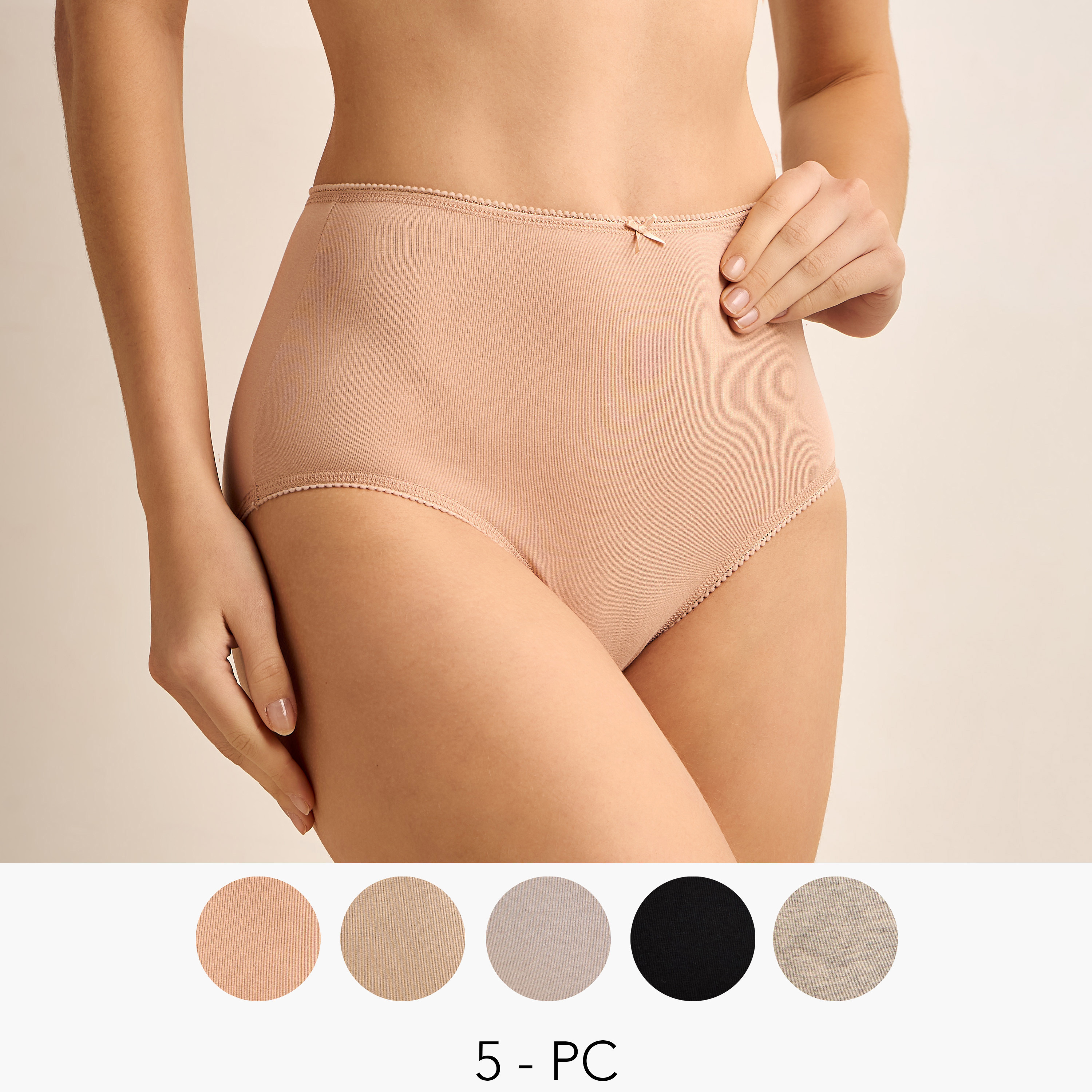 سراويل داخلية كاملة بخصر مرتفع - طقم من ٥ قطع-women-clothing-lingerie-panties-image-1