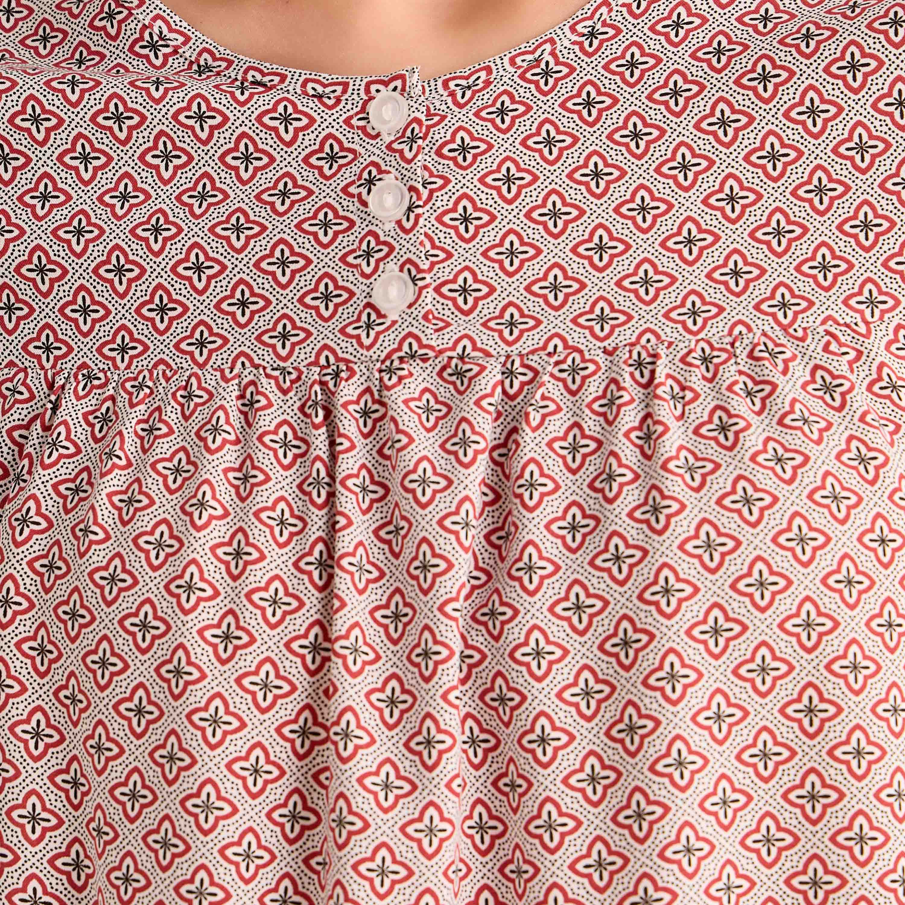 Midi Night Dress Short Sleeves with Floral Print Viscose-women-clothing-nightwear-nighties-image-3