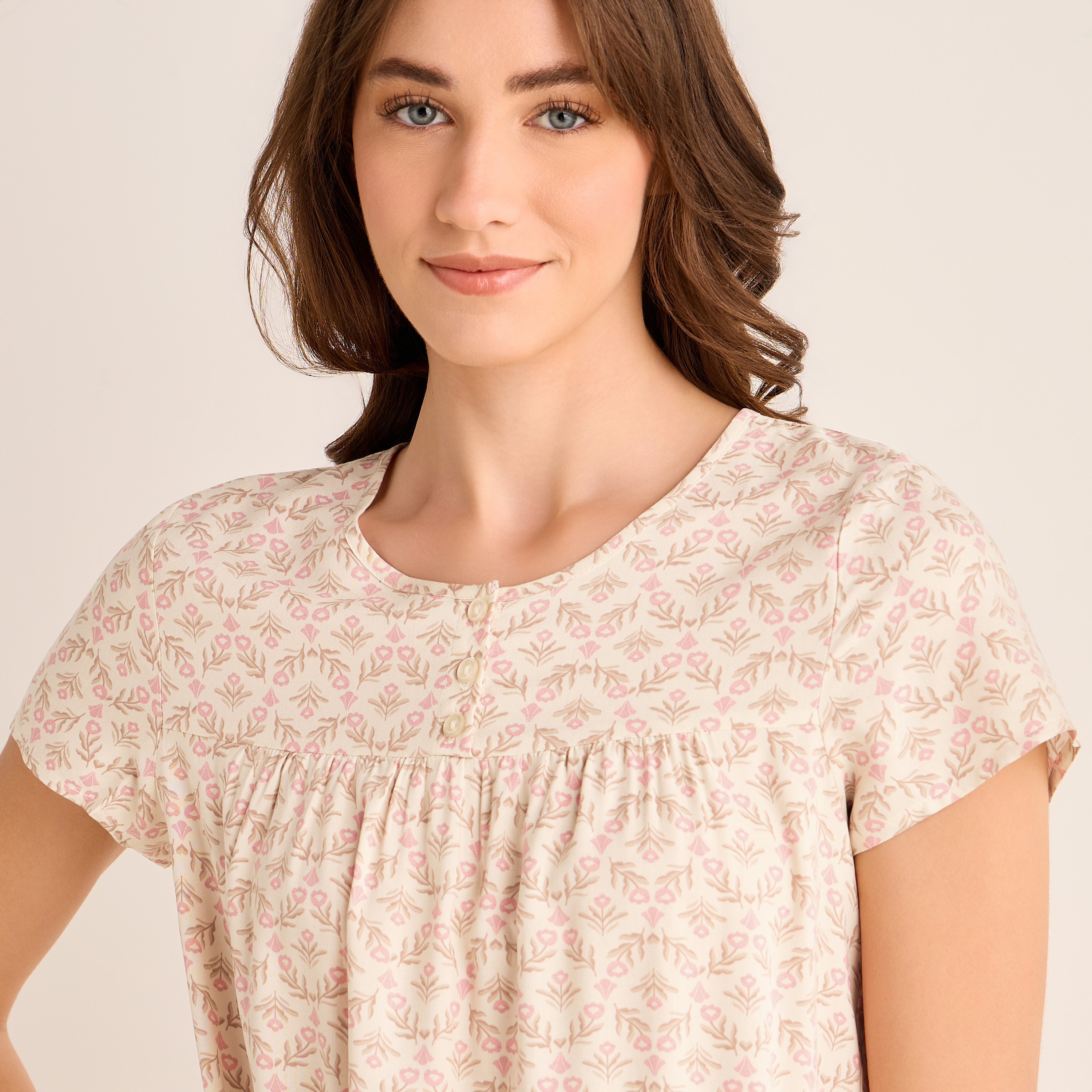 Midi Night Dress Short Sleeves with Floral Print Viscose-women-clothing-nightwear-nighties-image-5