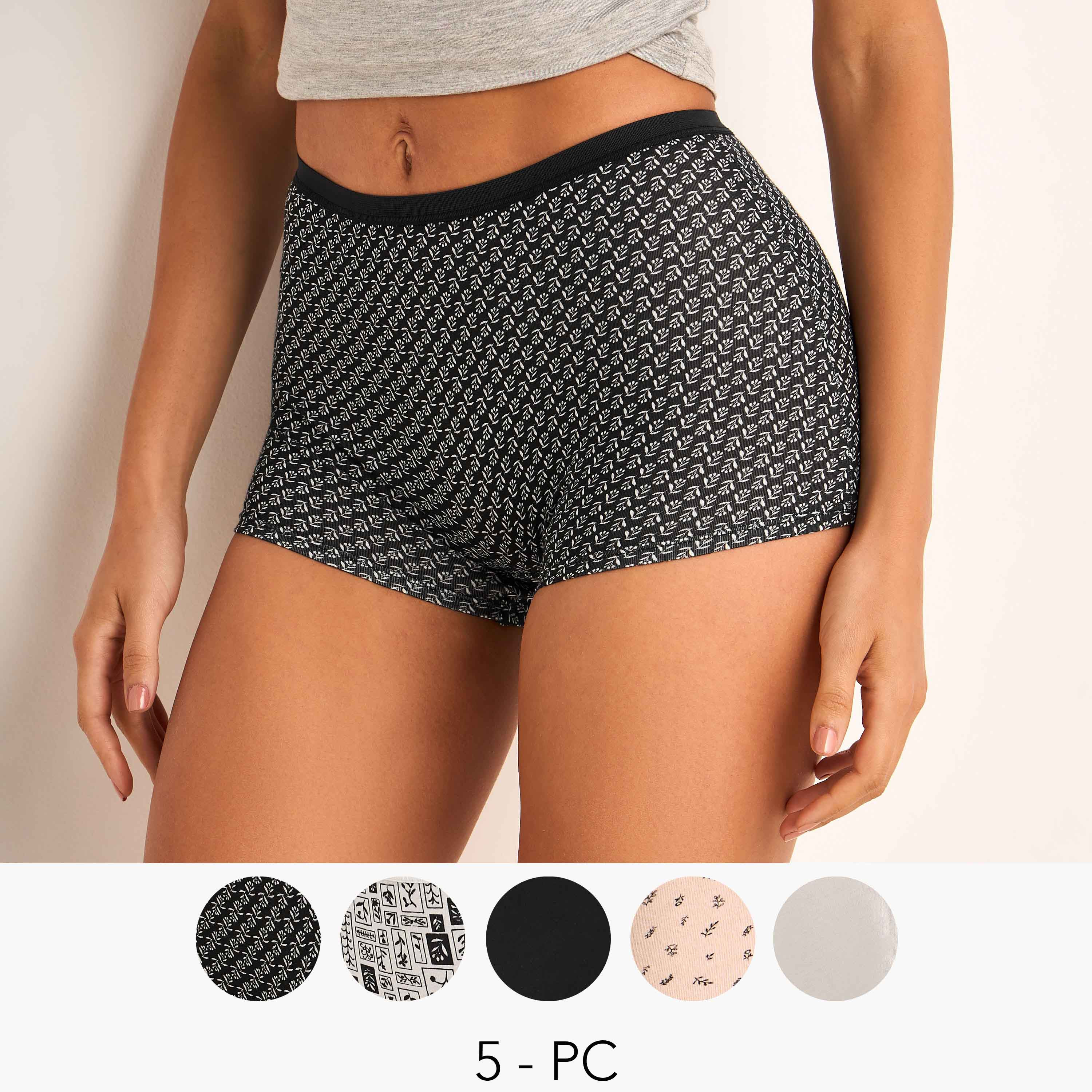 Set of 5 - Boyshort Briefs with Assorted Design-women-clothing-lingerie-panties-image-1