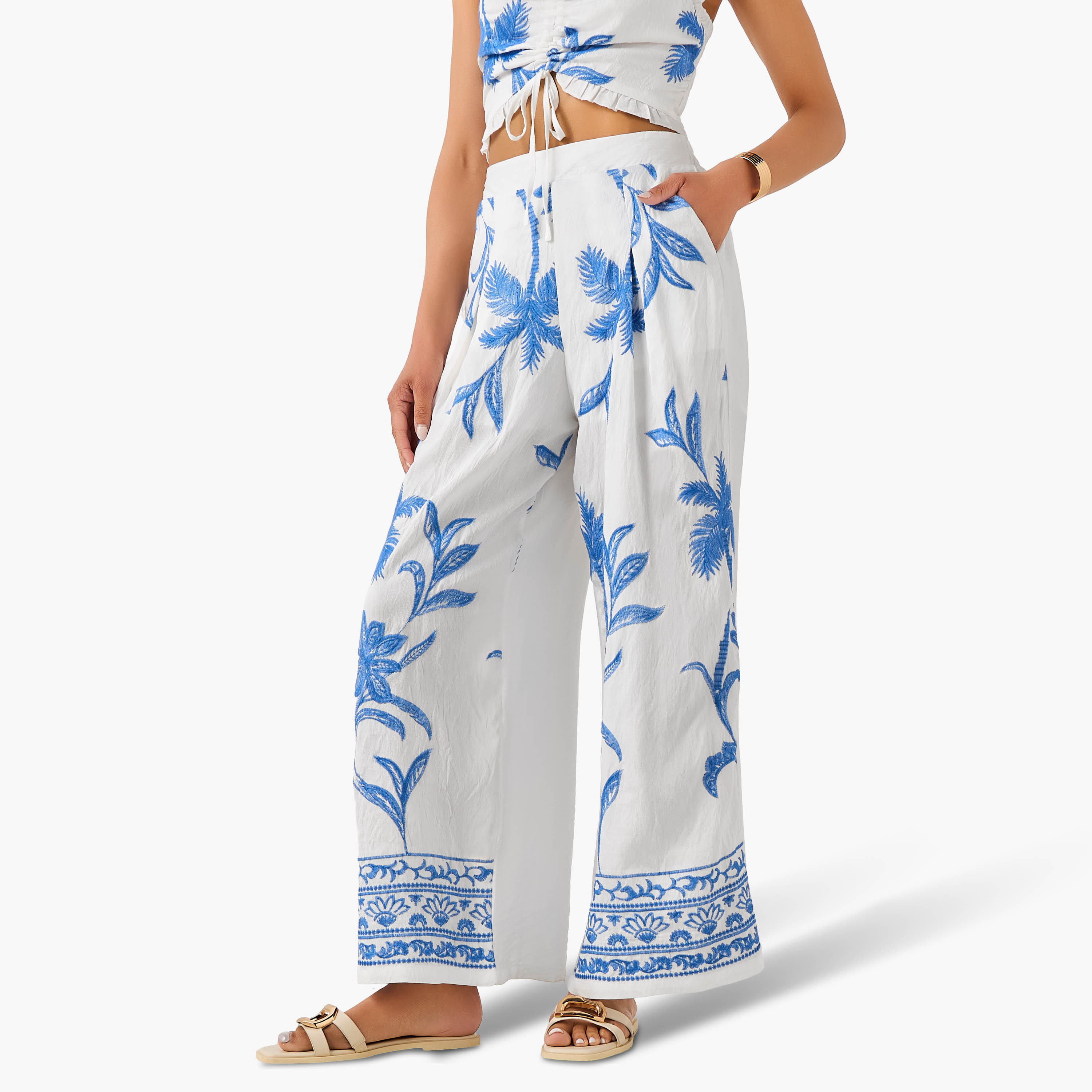 Women Embroidered Wide Leg Trousers-women-clothing-swimandbeach-beachwear-image-3