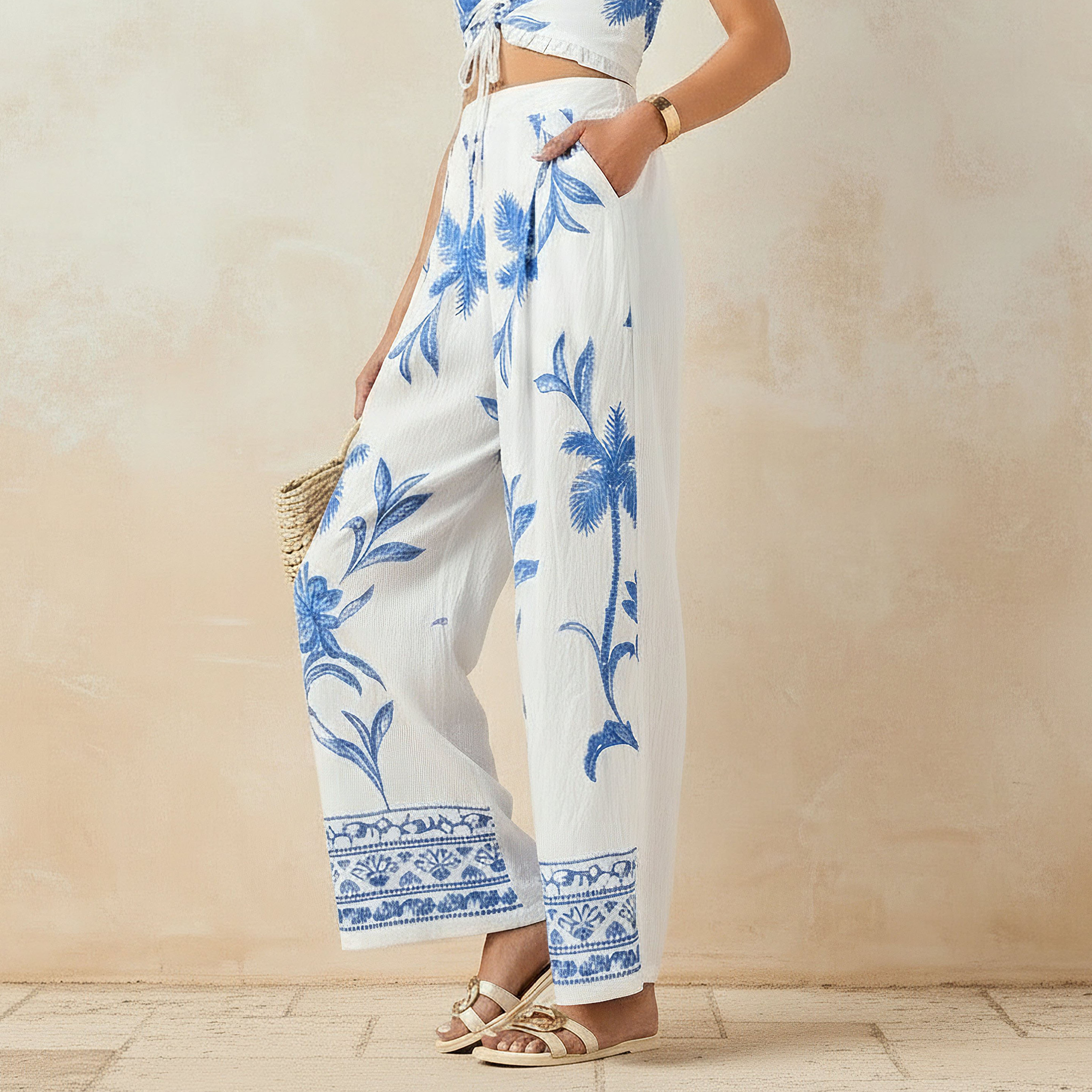 Women Embroidered Wide Leg Trousers-women-clothing-swimandbeach-beachwear-image-1