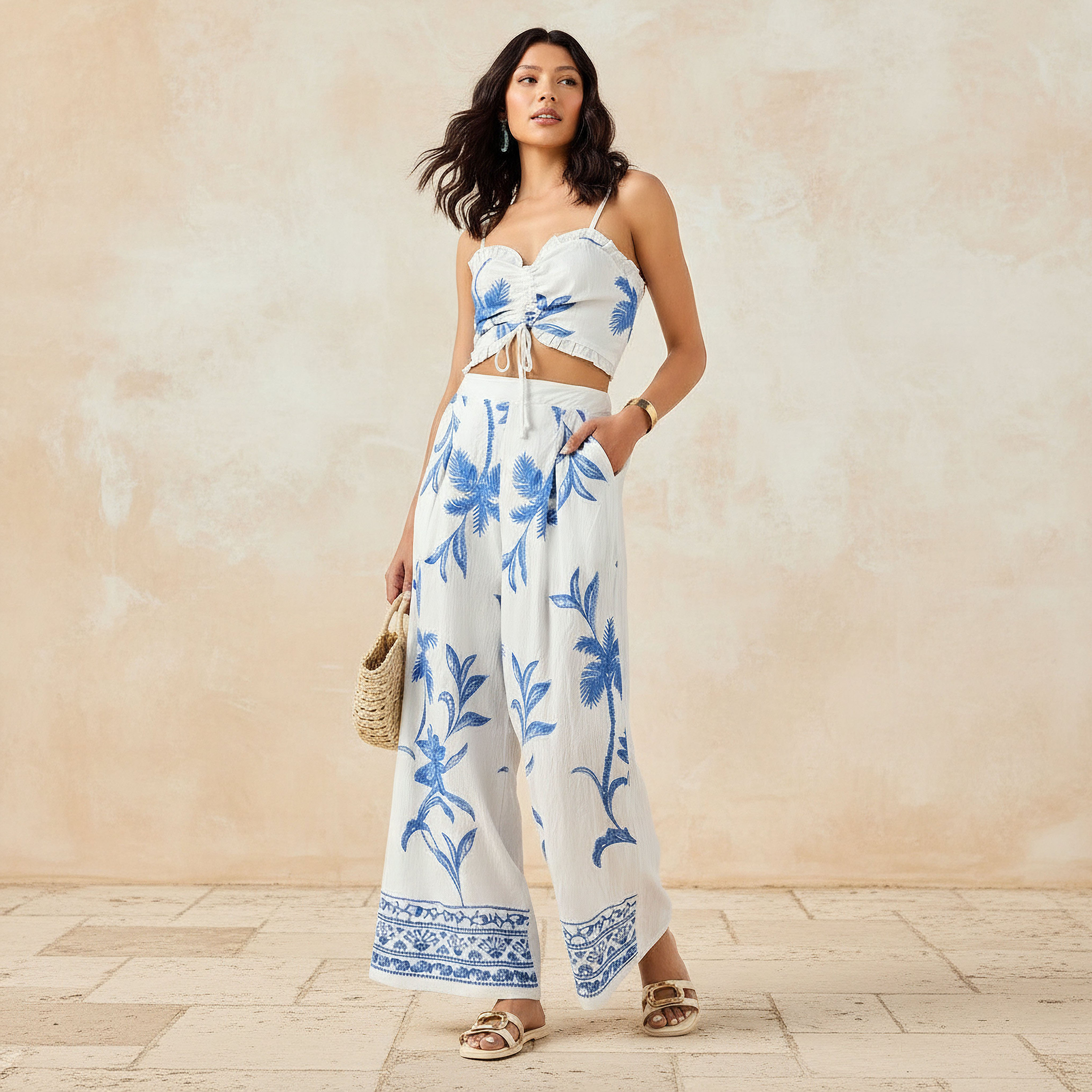 Women Embroidered Wide Leg Trousers-women-clothing-swimandbeach-beachwear-image-2