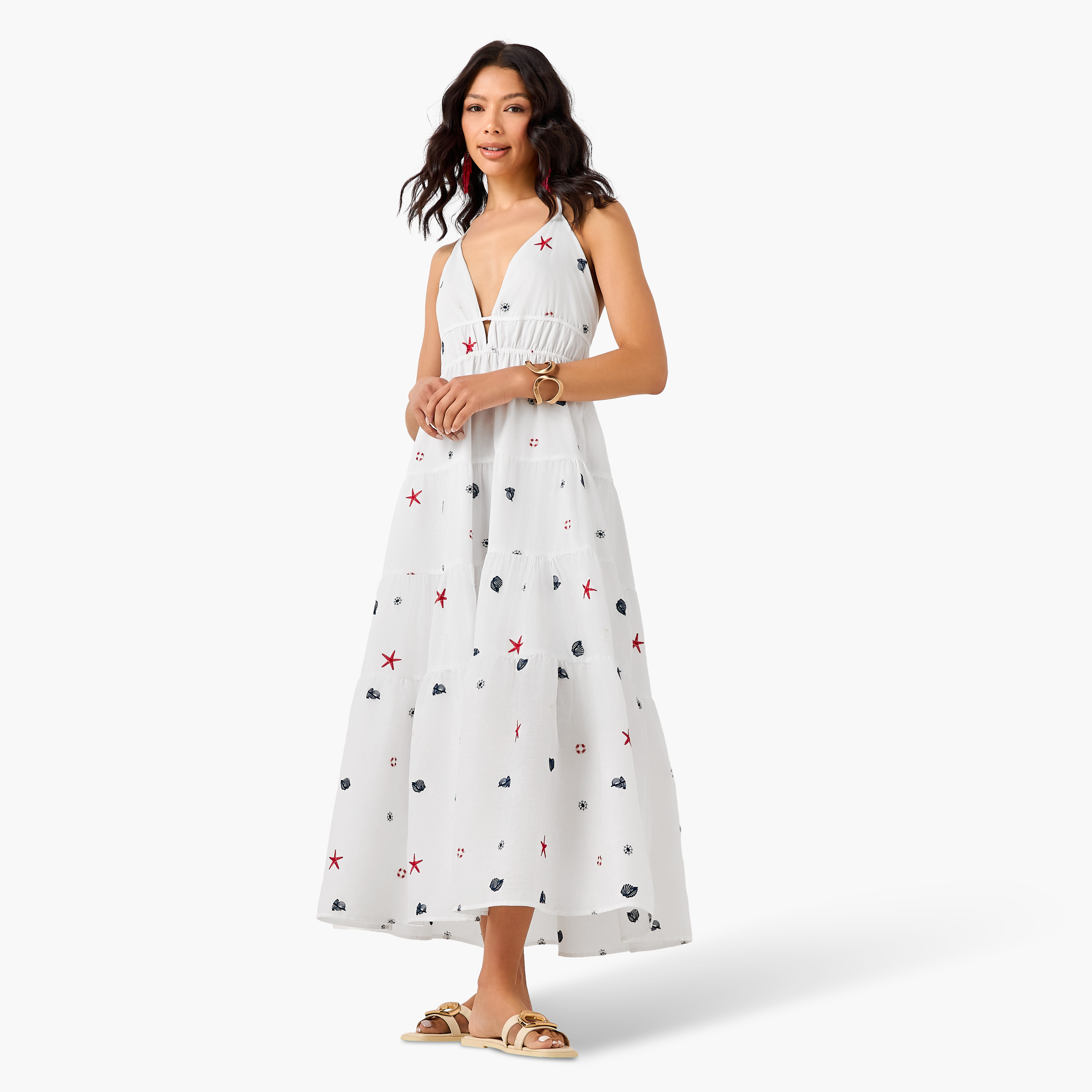 Women Tiered Nautical Embroidery Dress-women-clothing-swimandbeach-beachwear-image-2