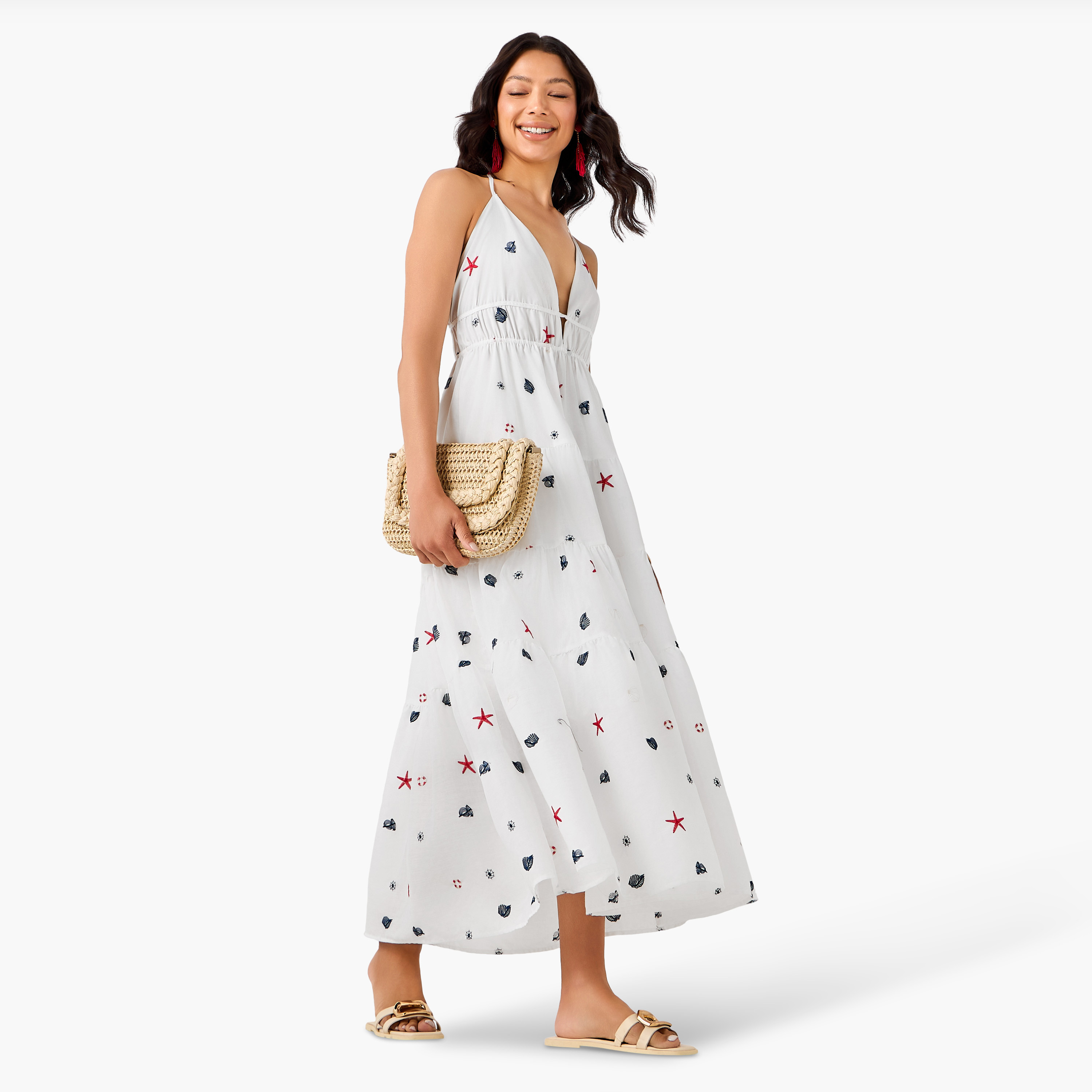 Women Tiered Nautical Embroidery Dress-women-clothing-swimandbeach-beachwear-image-3