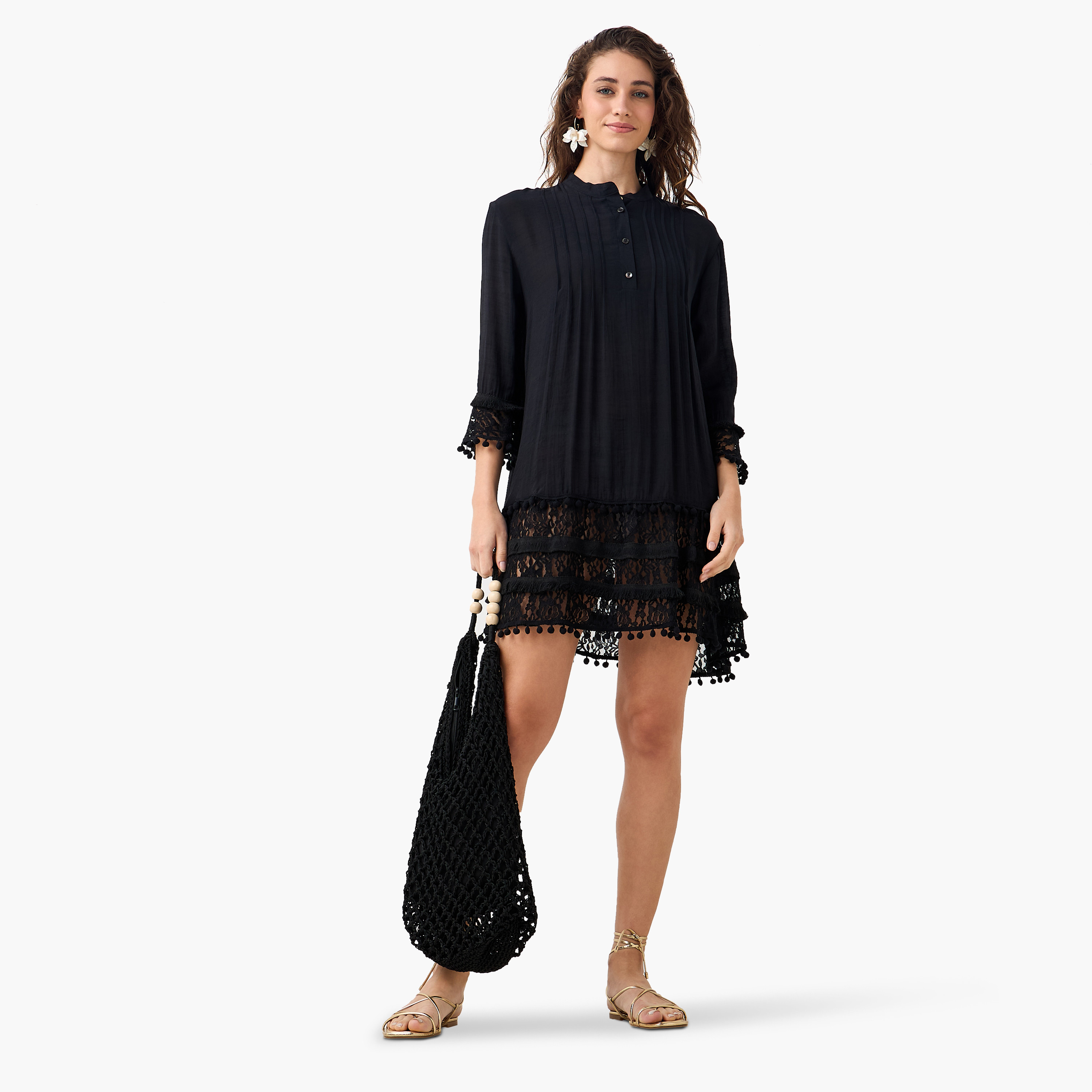 Women Lace and Pom-Pom Detail Cover-Up-women-clothing-swimandbeach-coverups-image-3