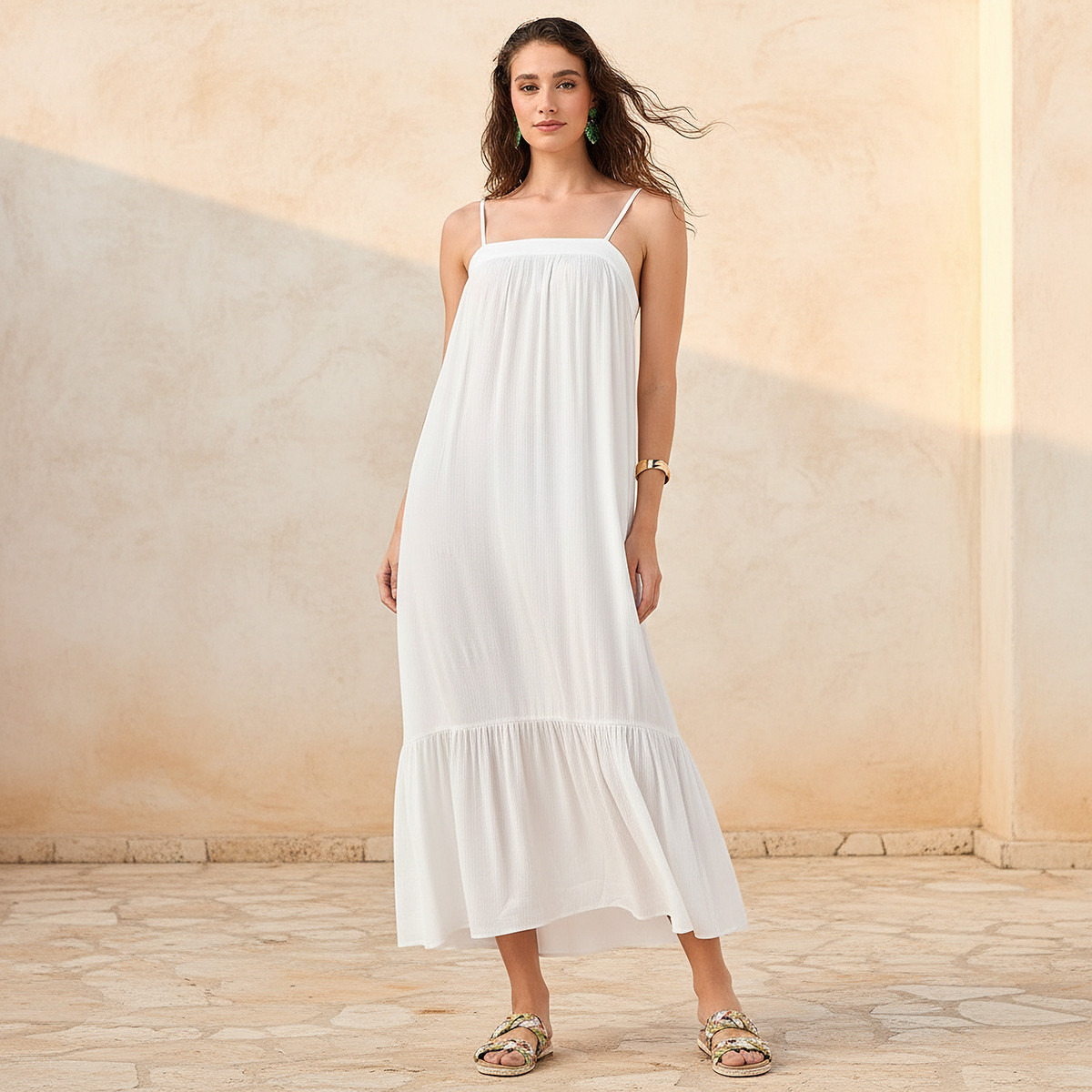 Strappy Maxi Length Viscose Dress with Textured Design-women-clothing-swimandbeach-beachwear-image-1