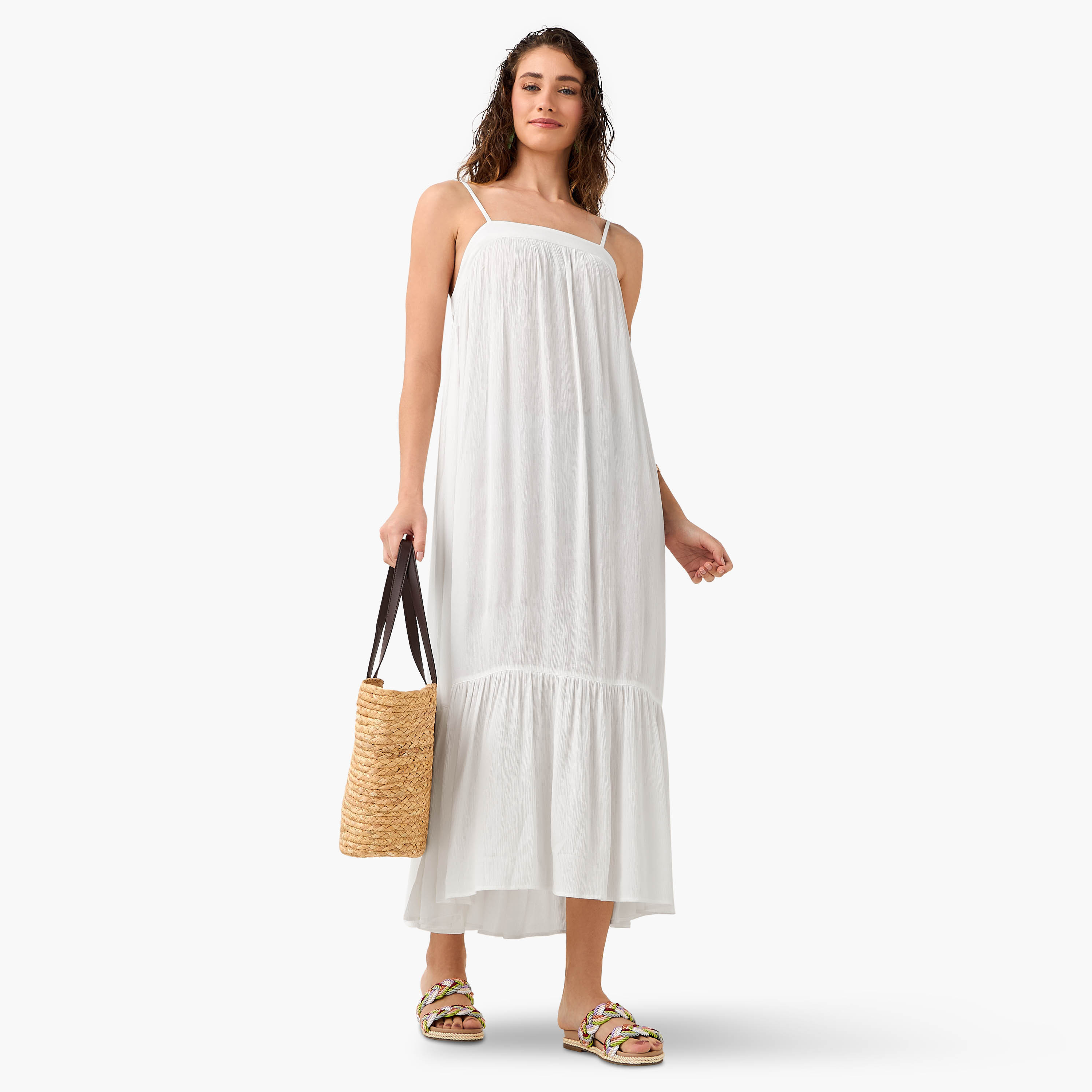 Strappy Maxi Length Viscose Dress with Textured Design-women-clothing-swimandbeach-beachwear-image-4
