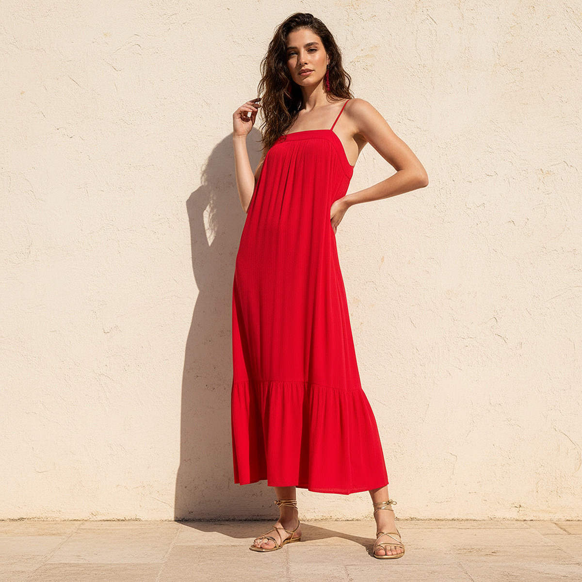 Strappy Maxi Length Viscose Dress with Textured Design-women-clothing-swimandbeach-beachwear-image-1