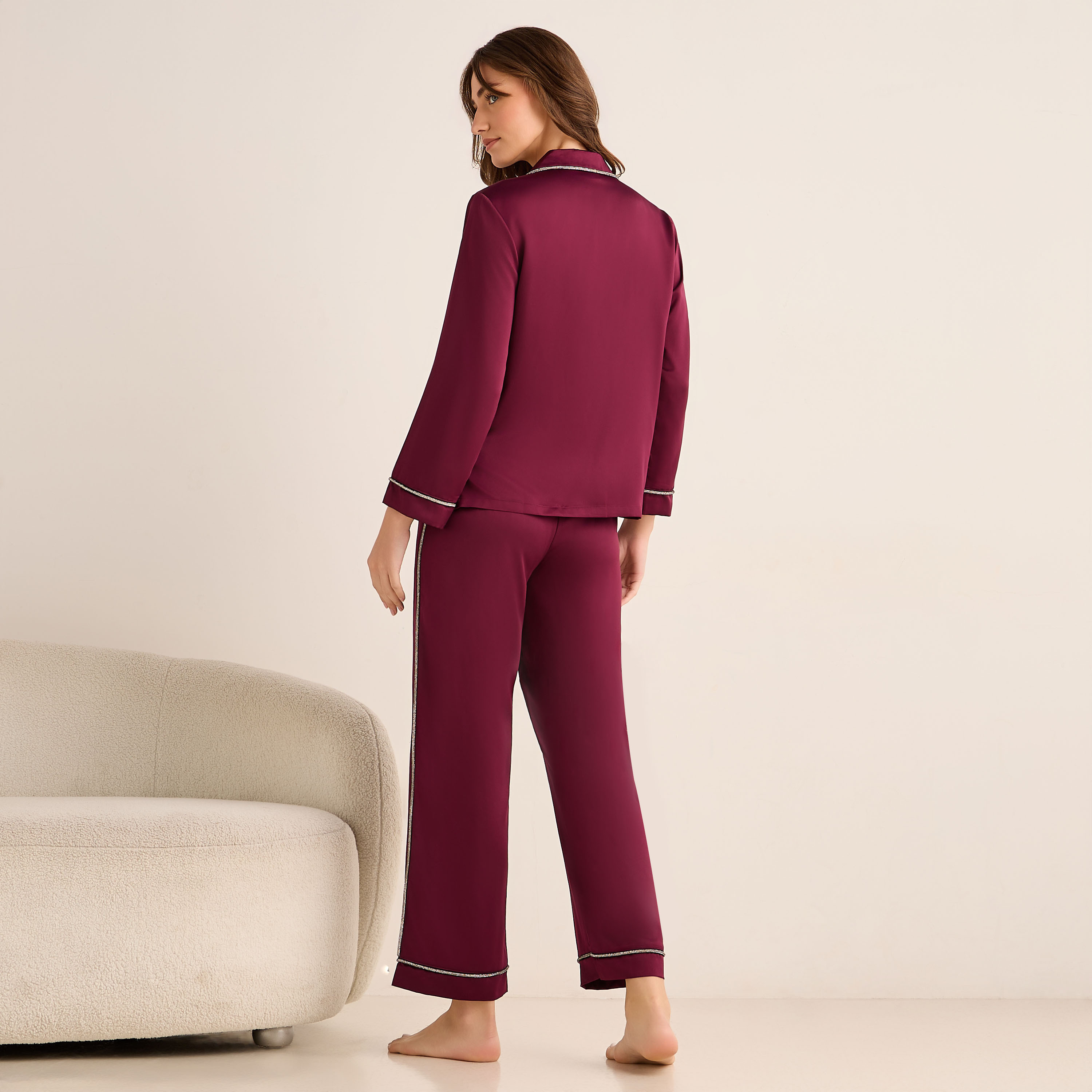 Pyjama Set Button-Down Shirt & Pants Satin-women-clothing-nightwear-pyjamas-longsets-image-3