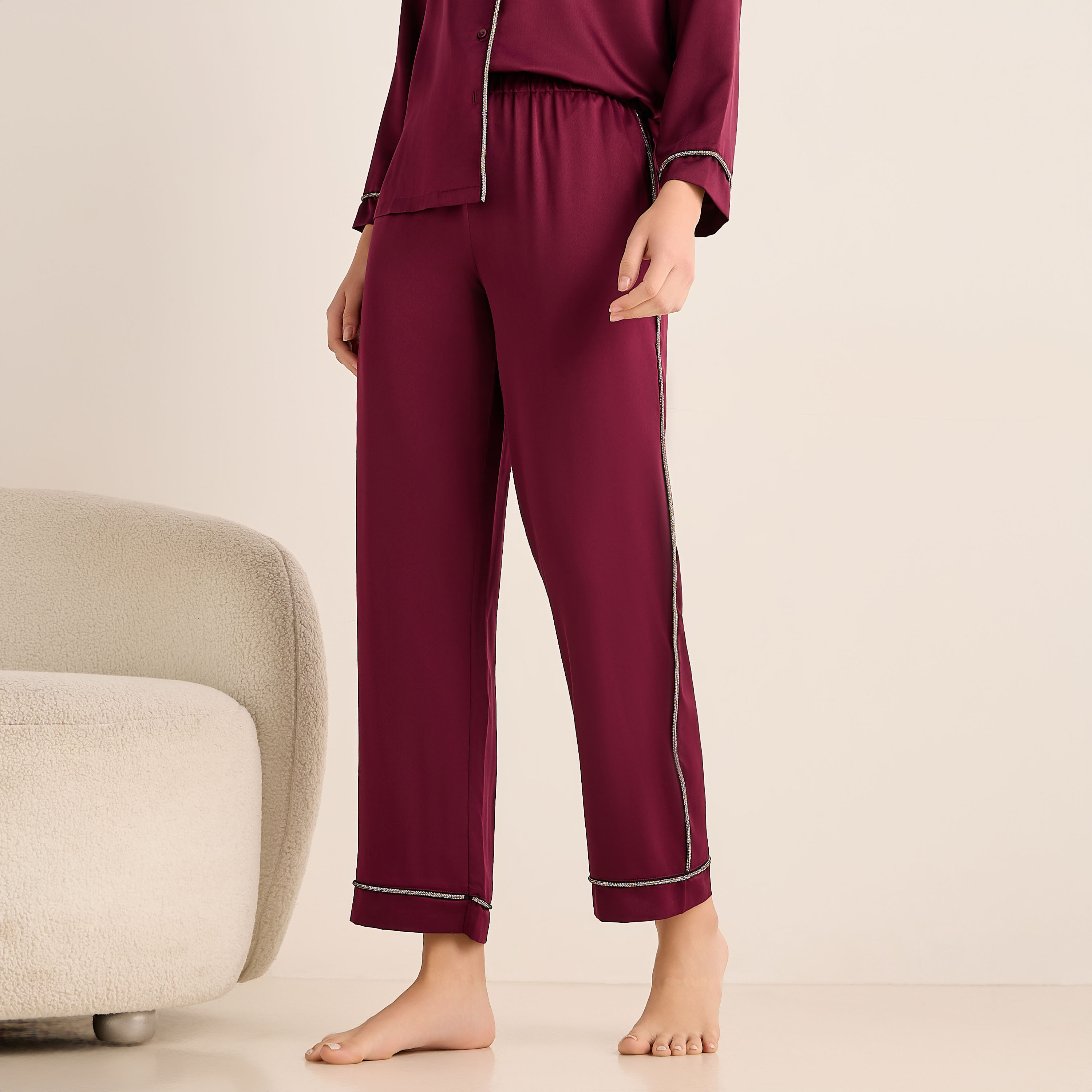 Pyjama Set Button-Down Shirt & Pants Satin-women-clothing-nightwear-pyjamas-longsets-image-4