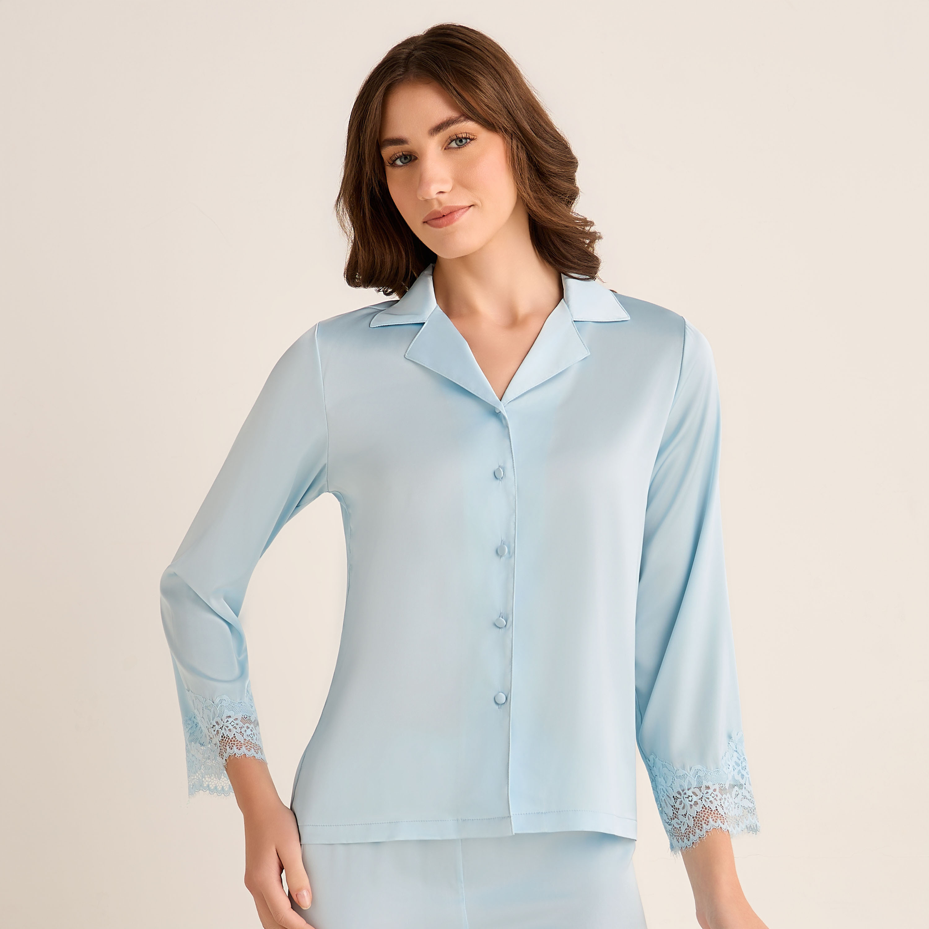 Pyjama Set Button-Down Shirt & Pants Satin-women-clothing-nightwear-pyjamas-longsets-image-2