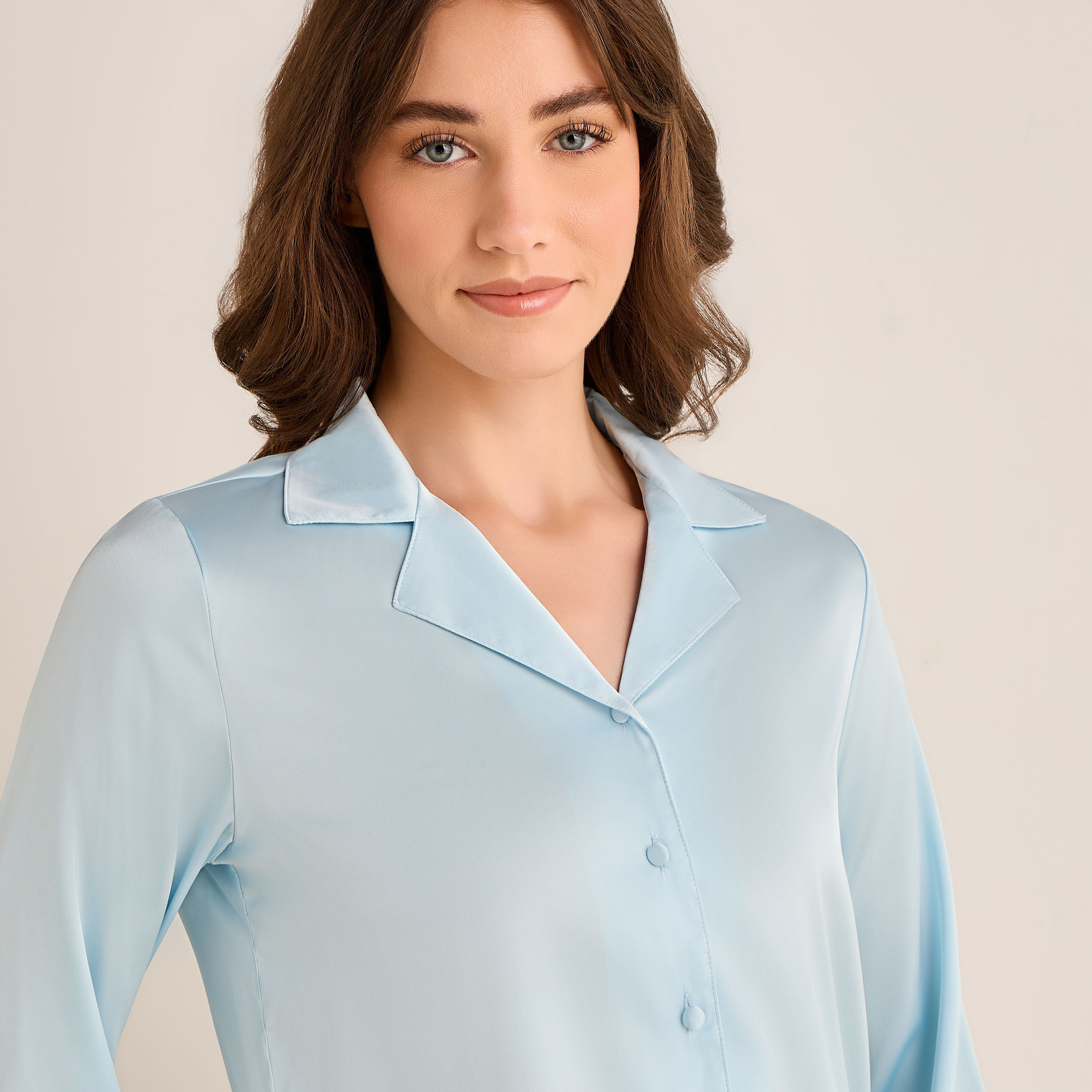 Pyjama Set Button-Down Shirt & Pants Satin-women-clothing-nightwear-pyjamas-longsets-image-5