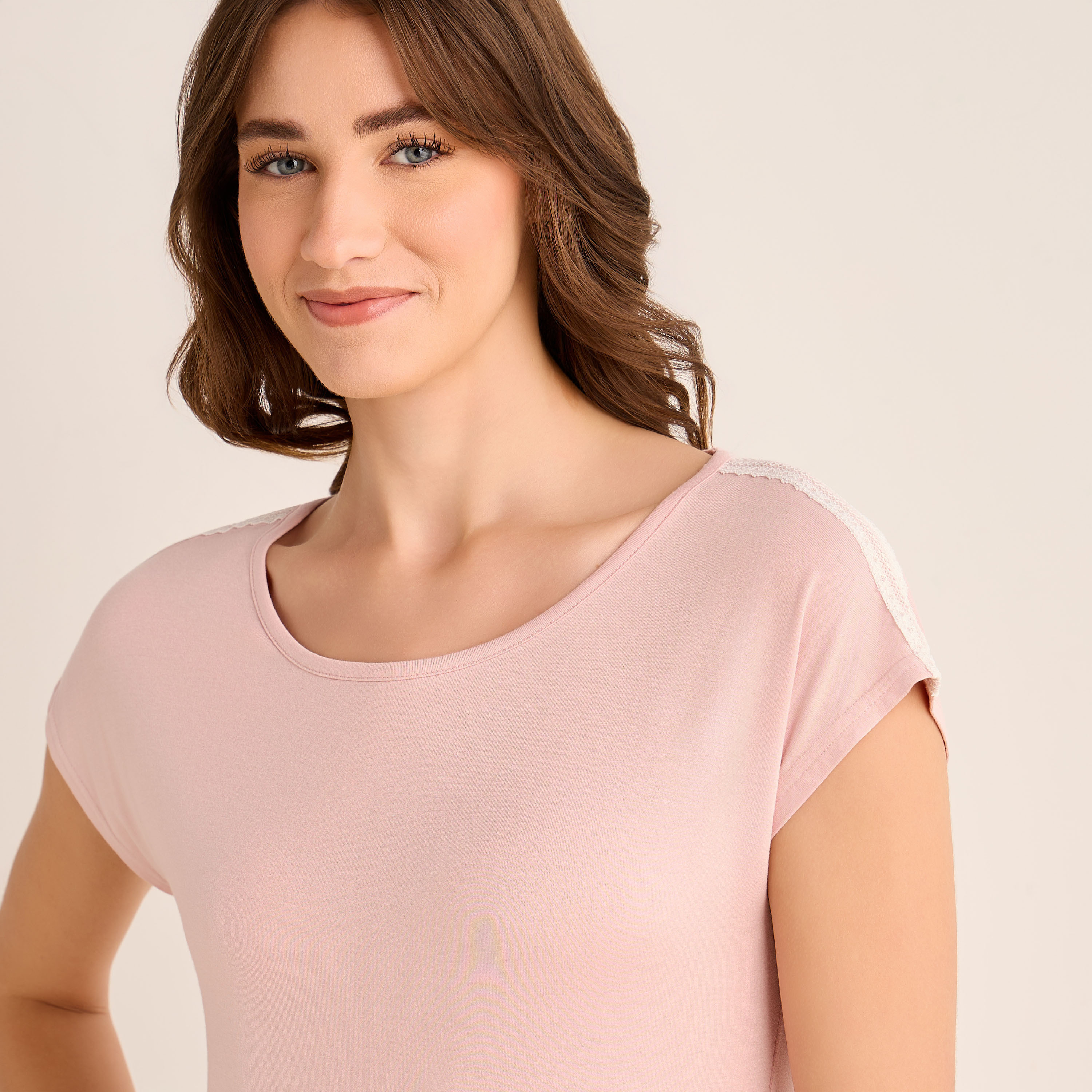 Knee Length Night Dress Short Sleeves with Side Slit-women-clothing-nightwear-nighties-image-5