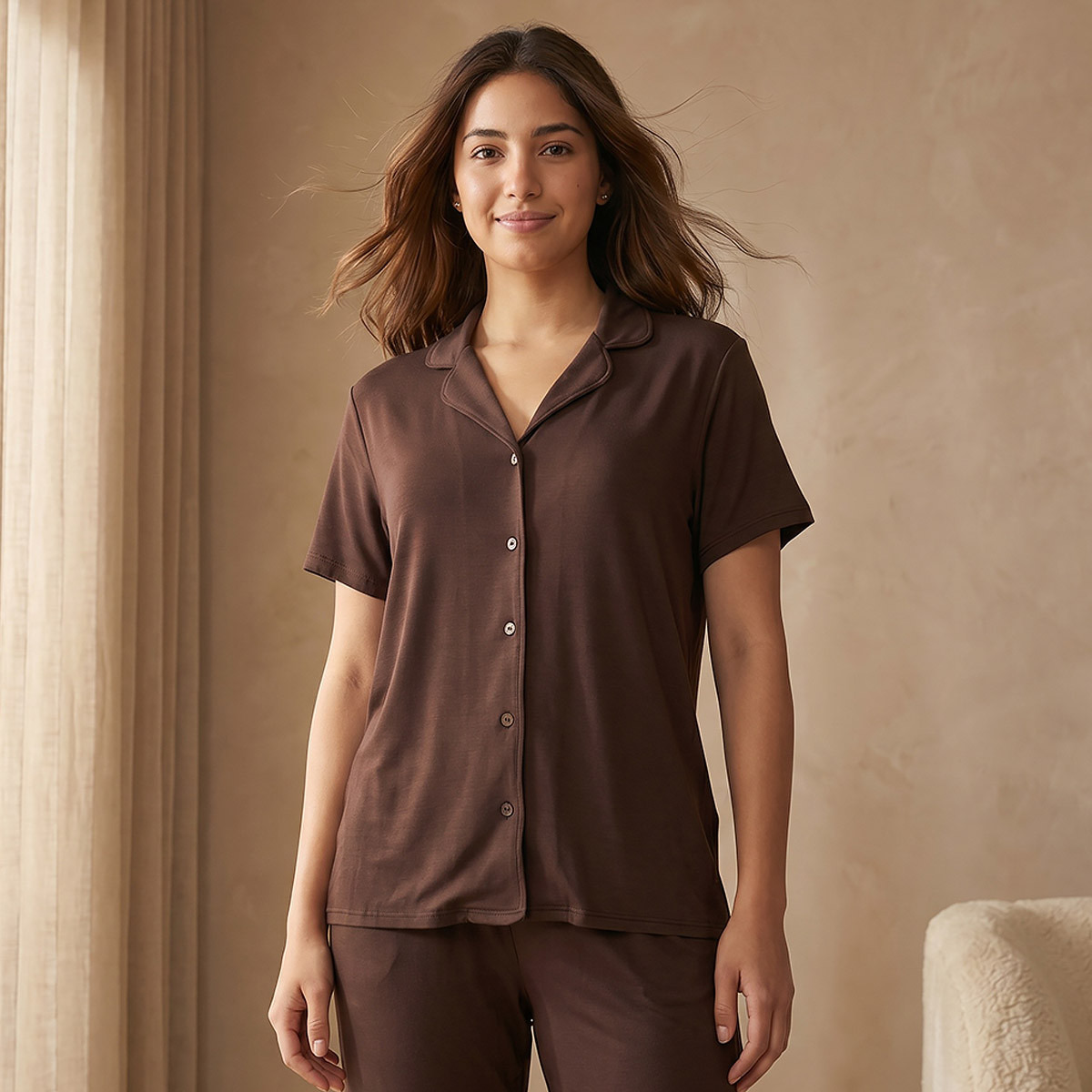 Pyjama Set Button-Down Shirt & Trousers-women-clothing-nightwear-pyjamas-longsets-image-3